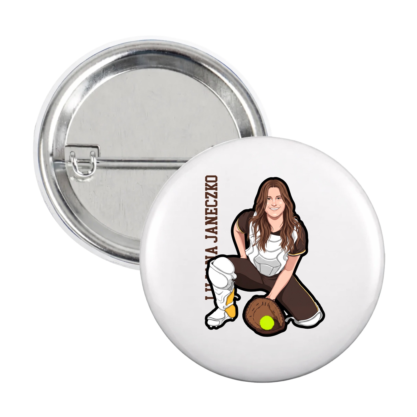 Game Day Button — Name Vertical in White
