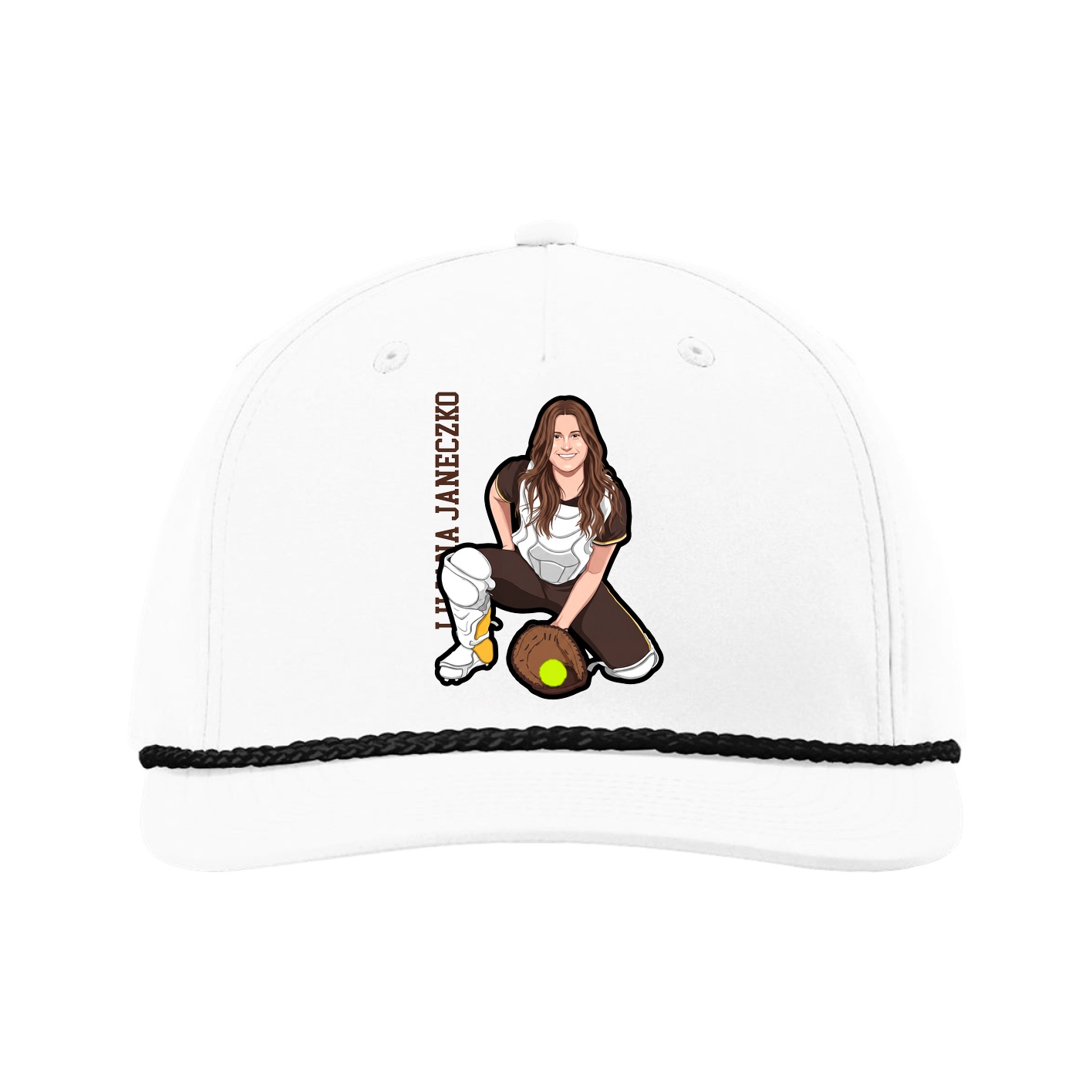 Five-Panel Classic Rope Cap — Name Vertical in White
