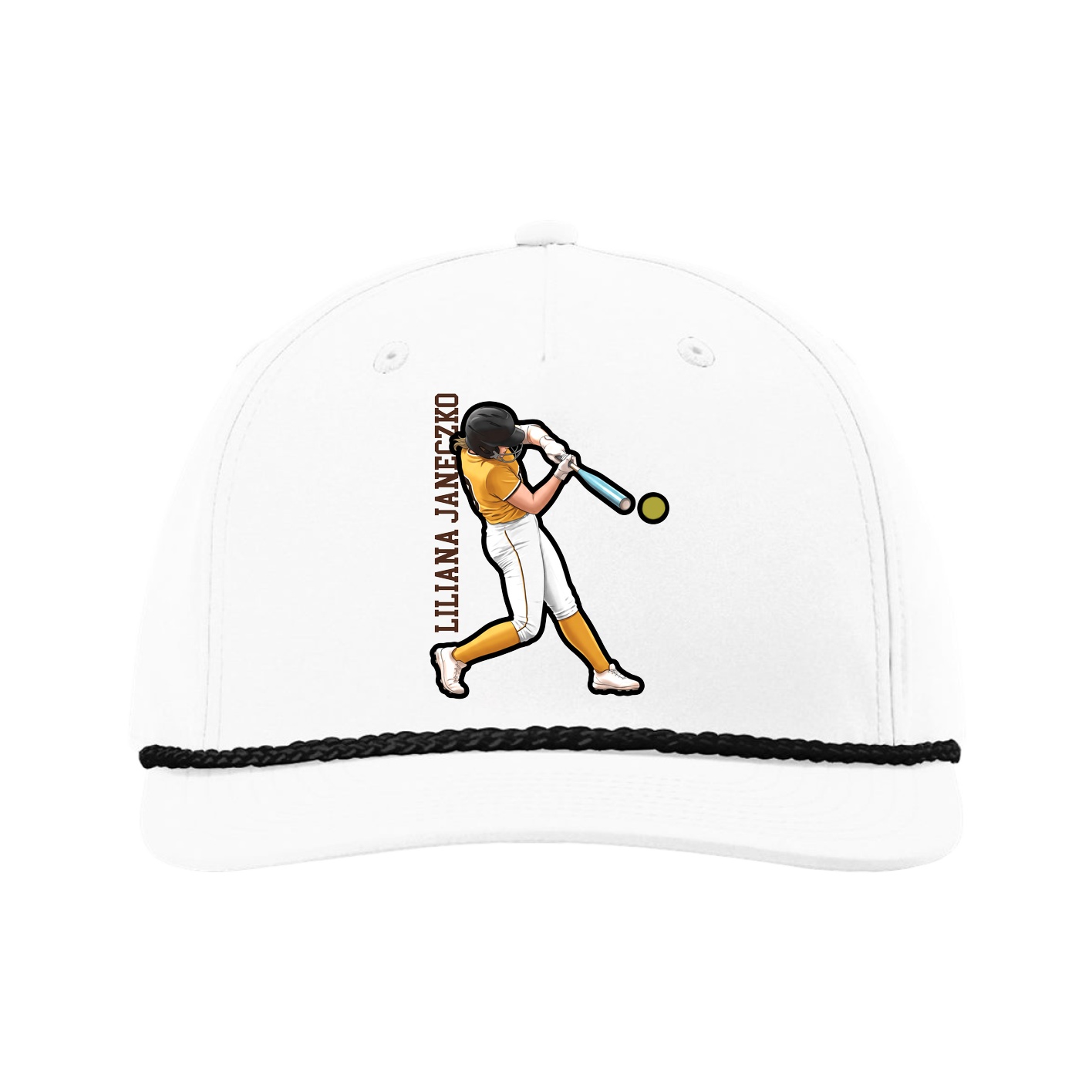 Five-Panel Classic Rope Cap — Name Vertical in White