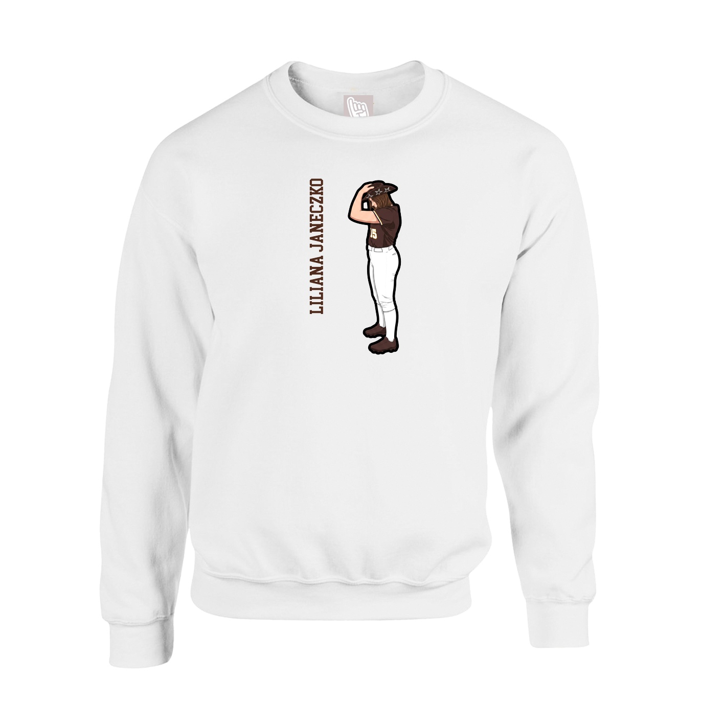 Fleece Crew — Name Vertical in White