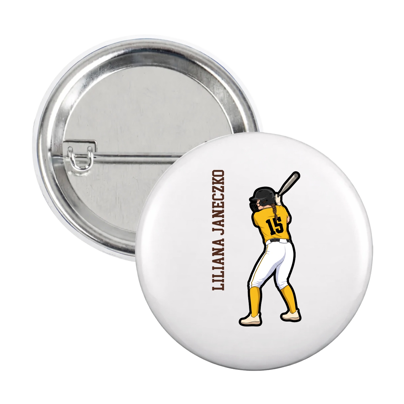 Game Day Button — Name Vertical in White
