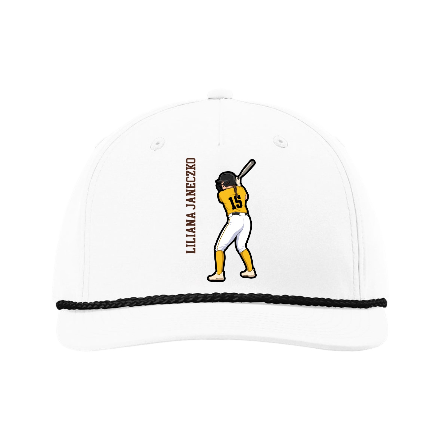 Five-Panel Classic Rope Cap — Name Vertical in White