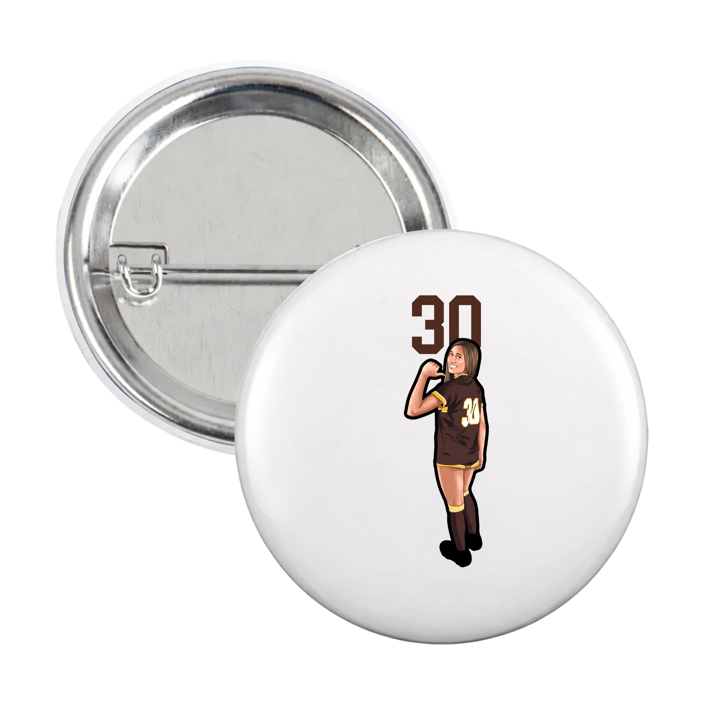 Game Day Button — Number Top in White