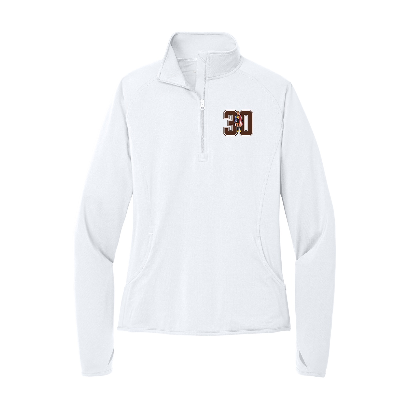 Women's Q-Zip Pullover — Number in White