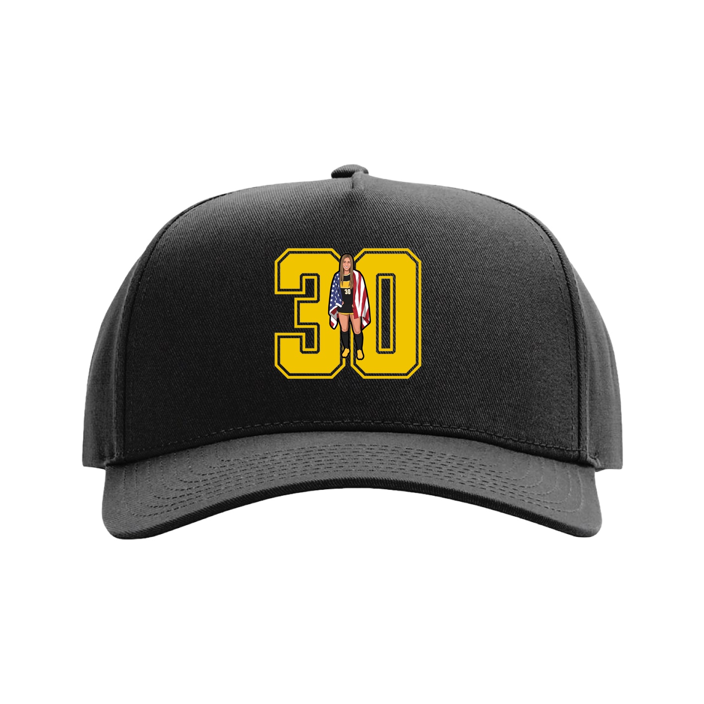 Full Fabric Five-Panel Champ Cap — Number in Black