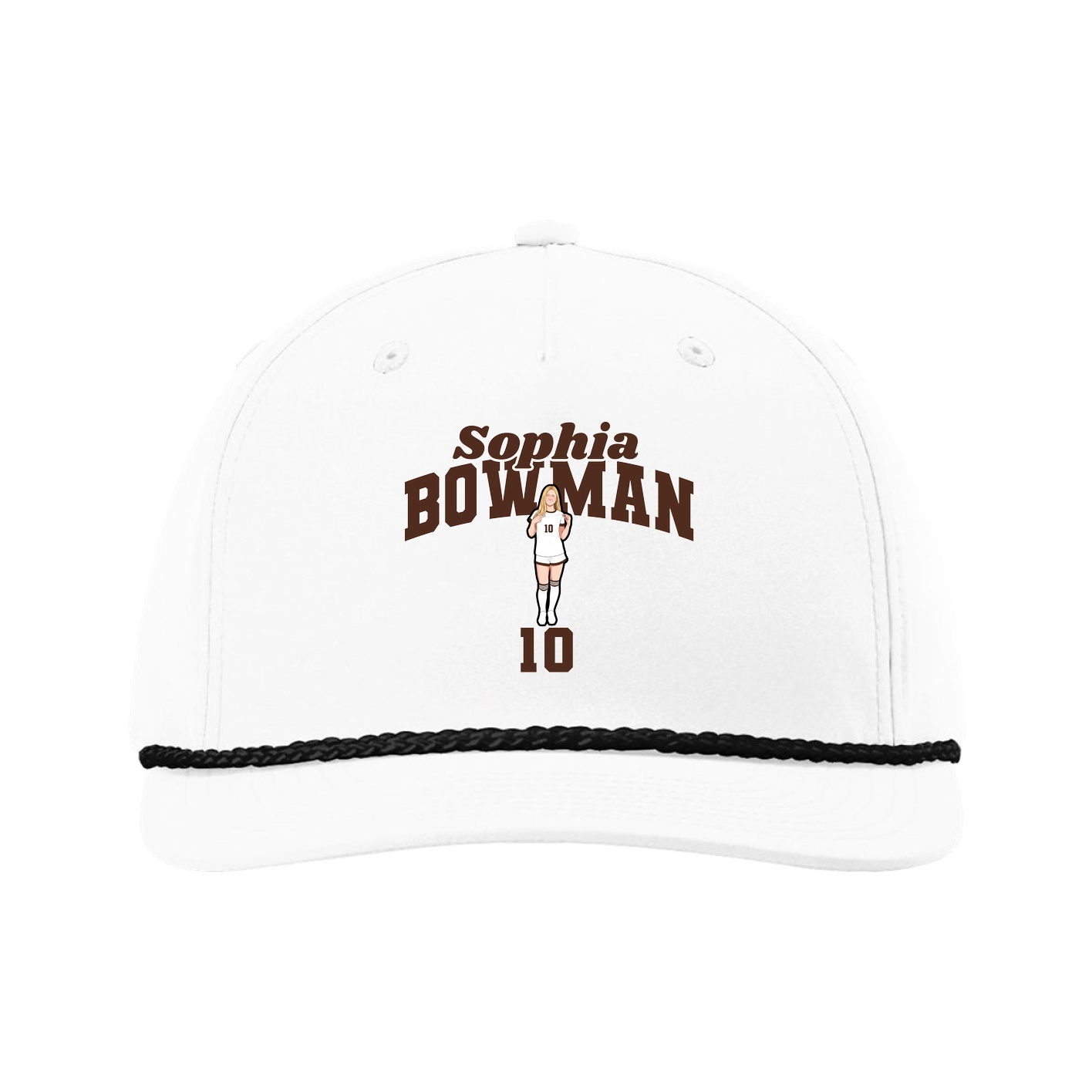 Five-Panel Classic Rope Cap — Signature Arch in White