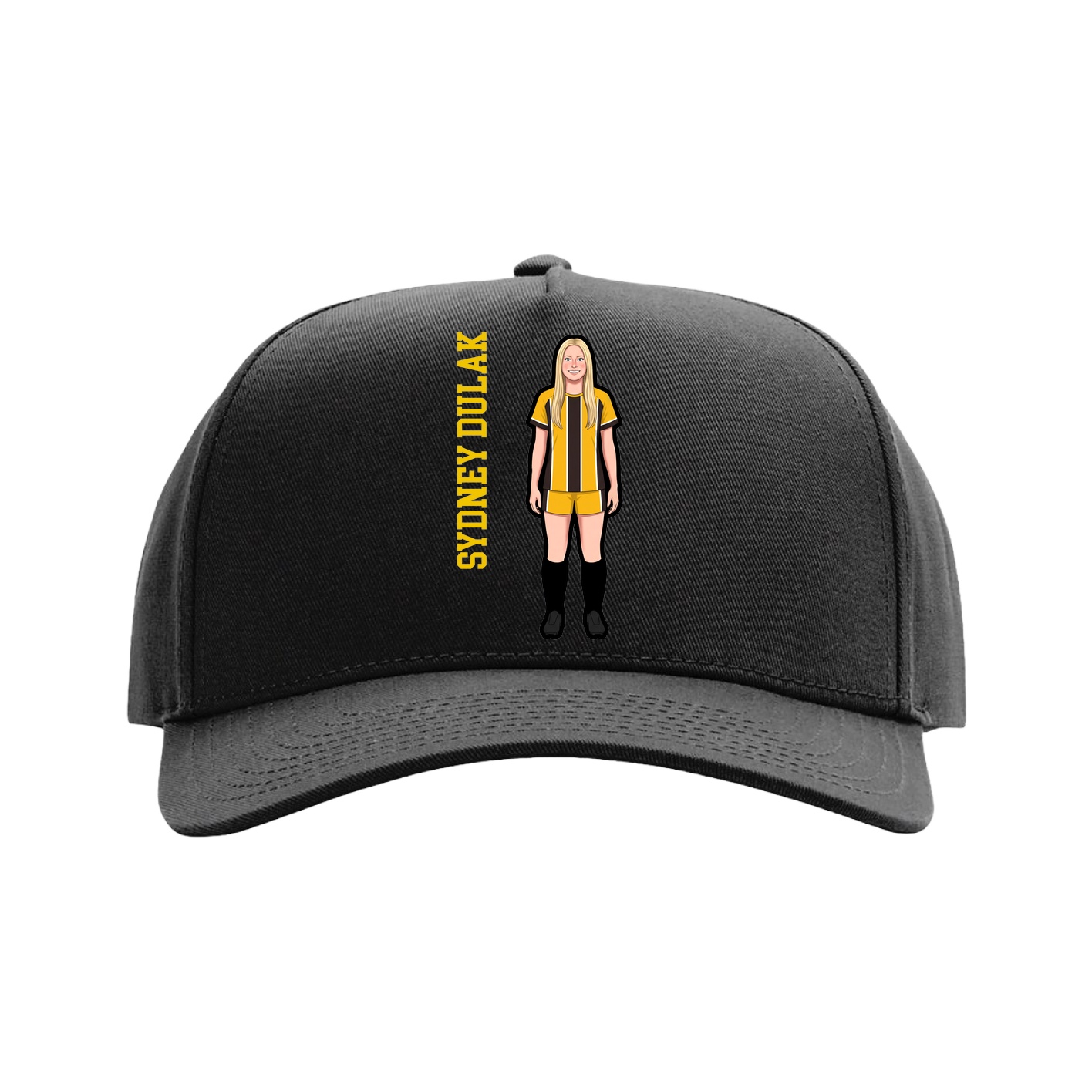 Full Fabric Five-Panel Champ Cap — Name Vertical in Black
