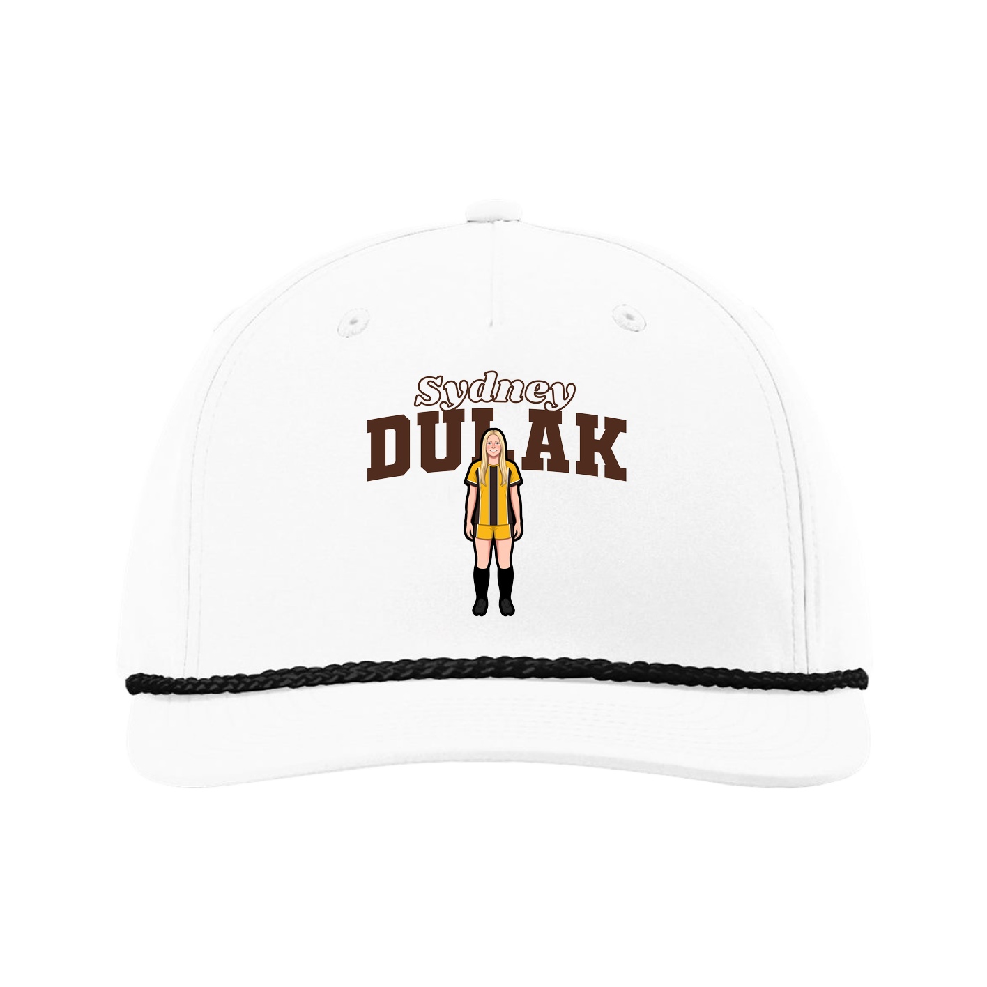 Five-Panel Classic Rope Cap — Name Arch in White