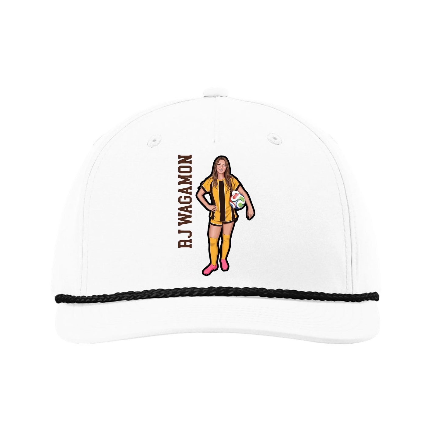 Five-Panel Classic Rope Cap — Name Vertical in White
