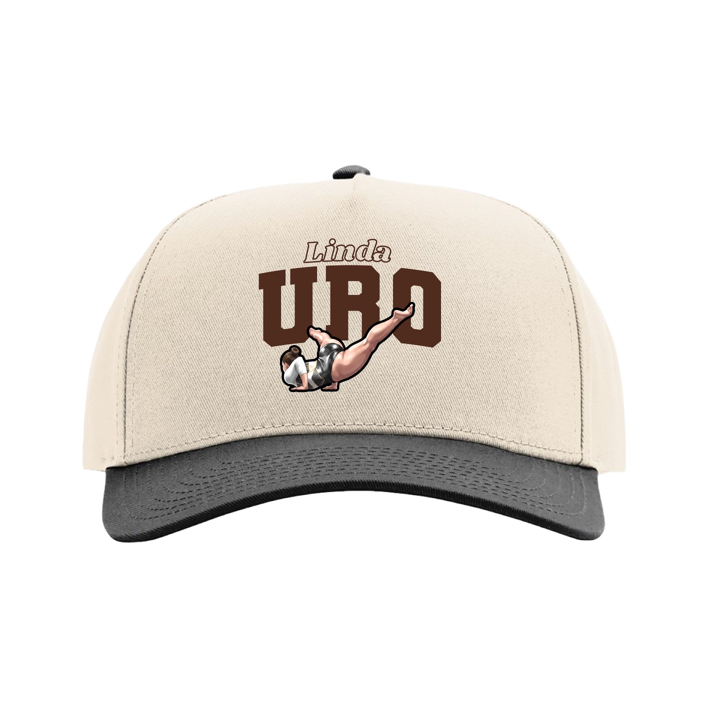 Full Fabric Five-Panel Champ Cap — Name Arch in Cream/Black