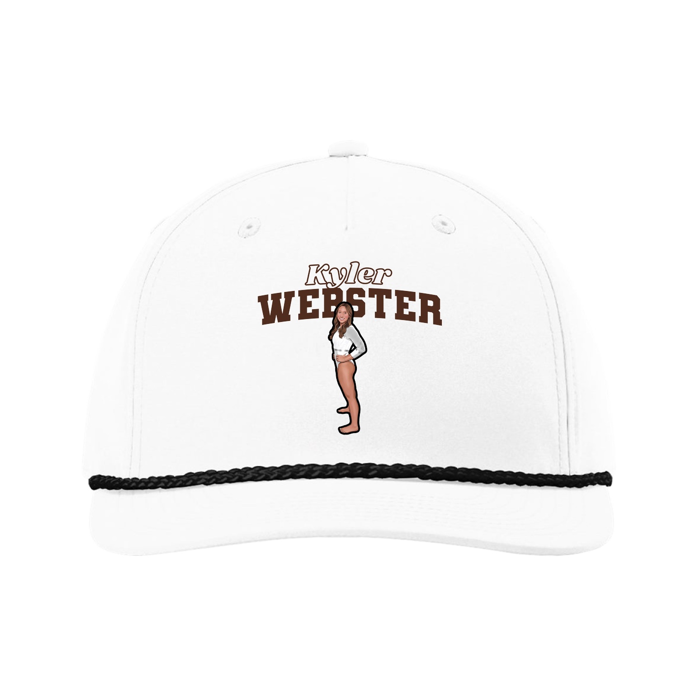 Five-Panel Classic Rope Cap — Name Arch in White