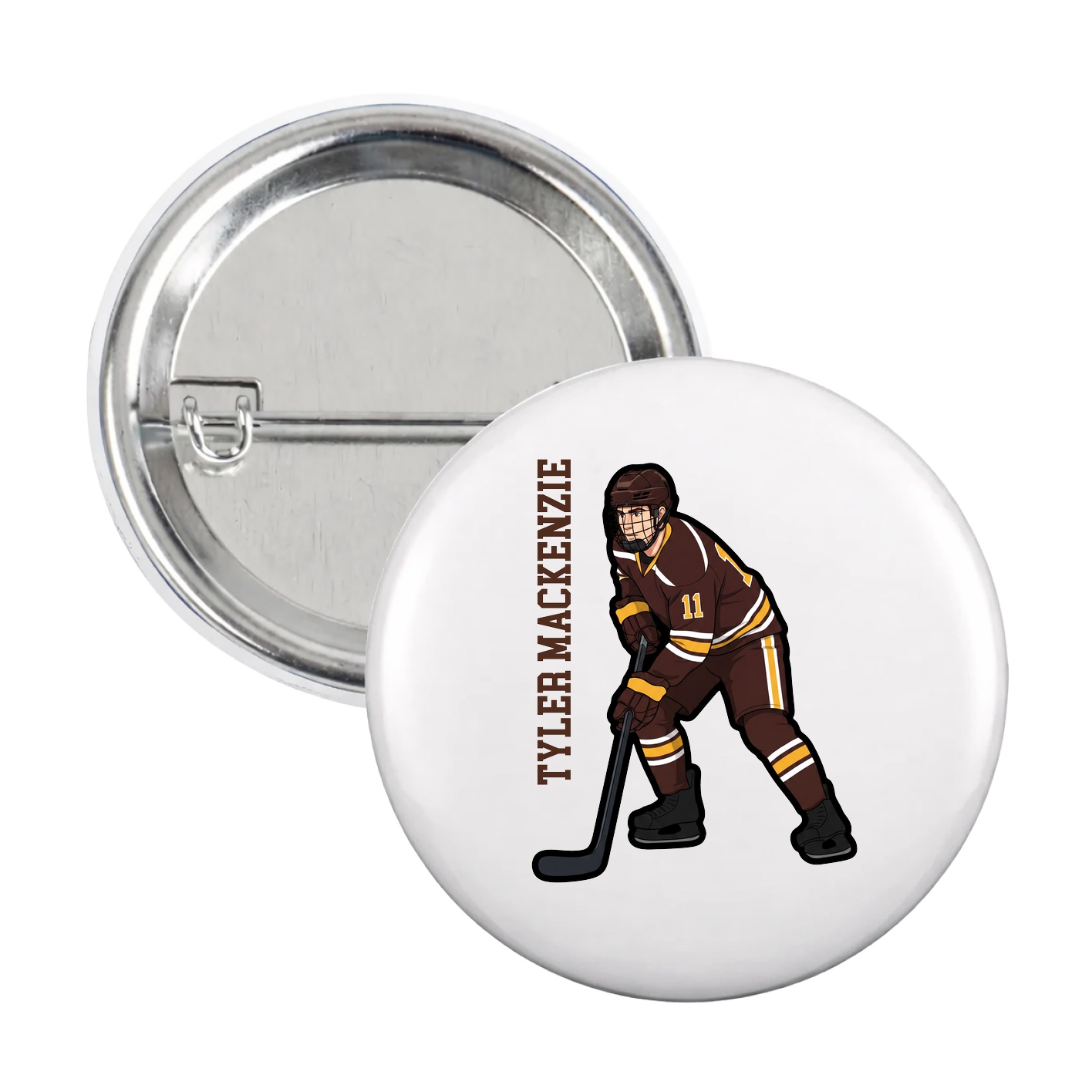 Game Day Button — Name Vertical in White