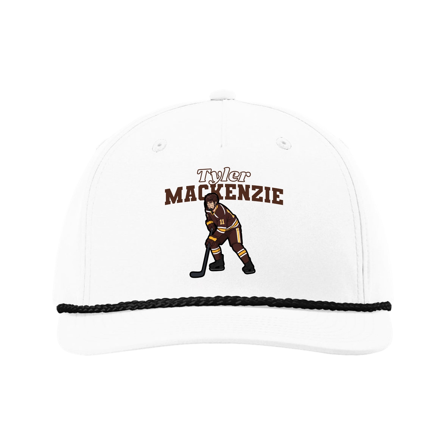 Five-Panel Classic Rope Cap — Name Arch in White