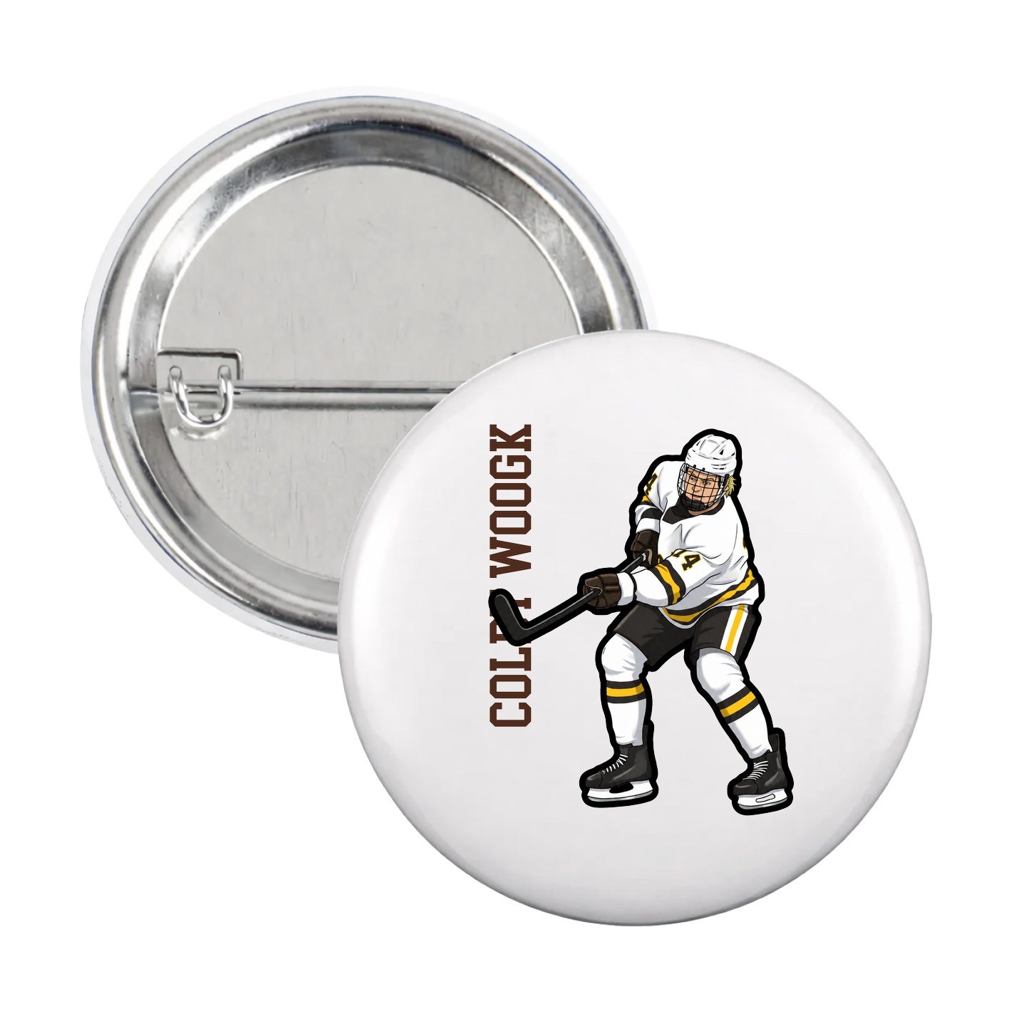 Game Day Button — Name Vertical in White