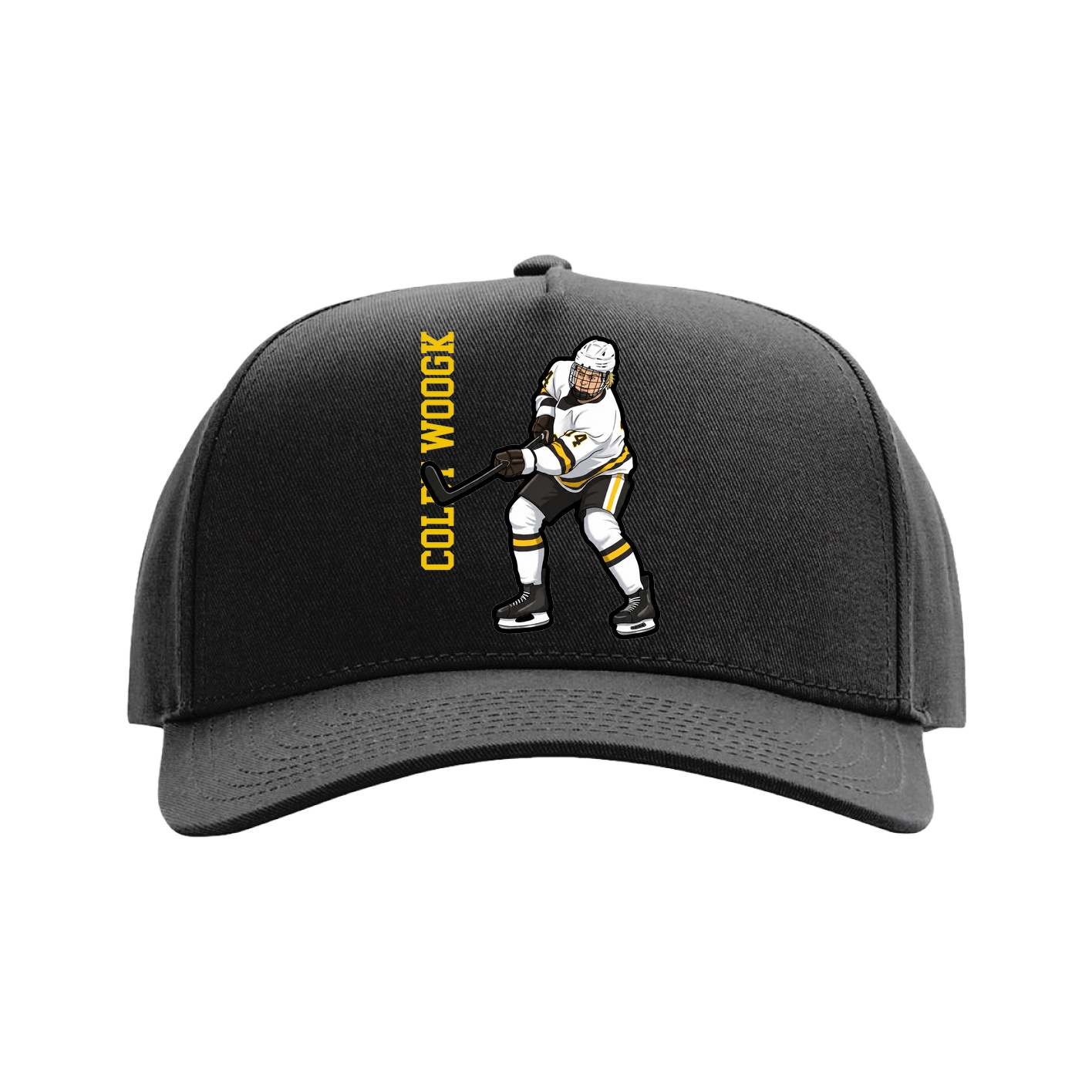 Full Fabric Five-Panel Champ Cap — Name Vertical in Black