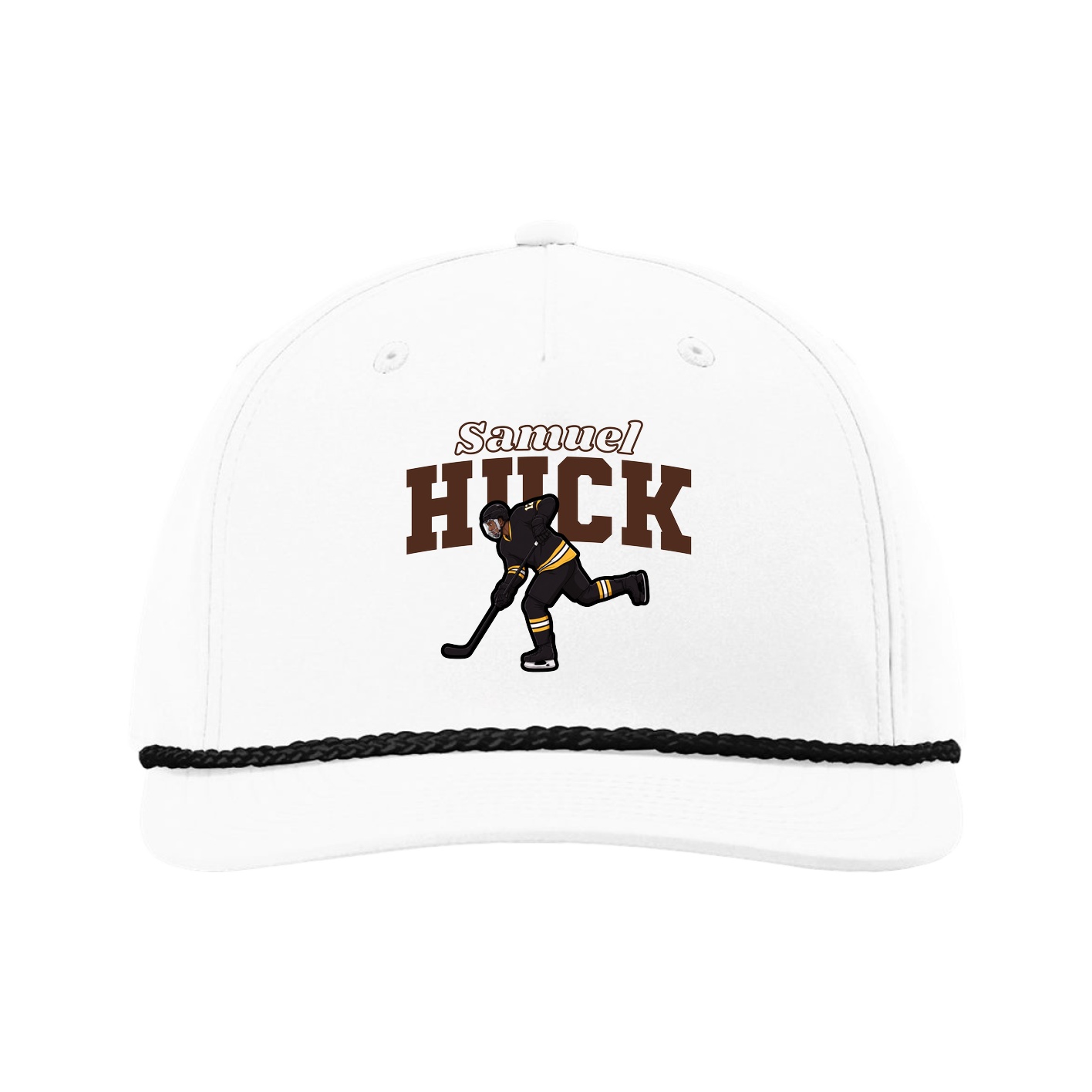 Five-Panel Classic Rope Cap — Name Arch in White