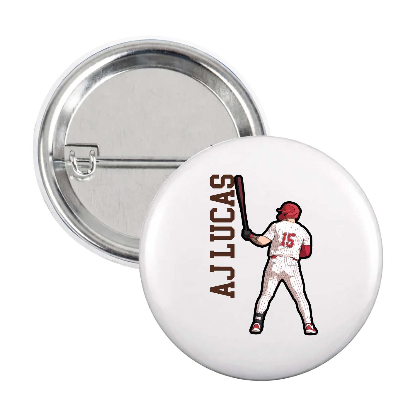 Game Day Button — Name Vertical in White