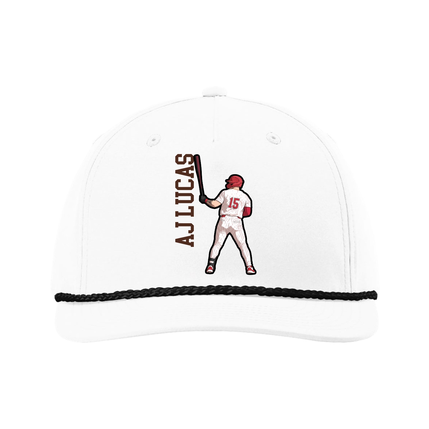 Five-Panel Classic Rope Cap — Name Vertical in White