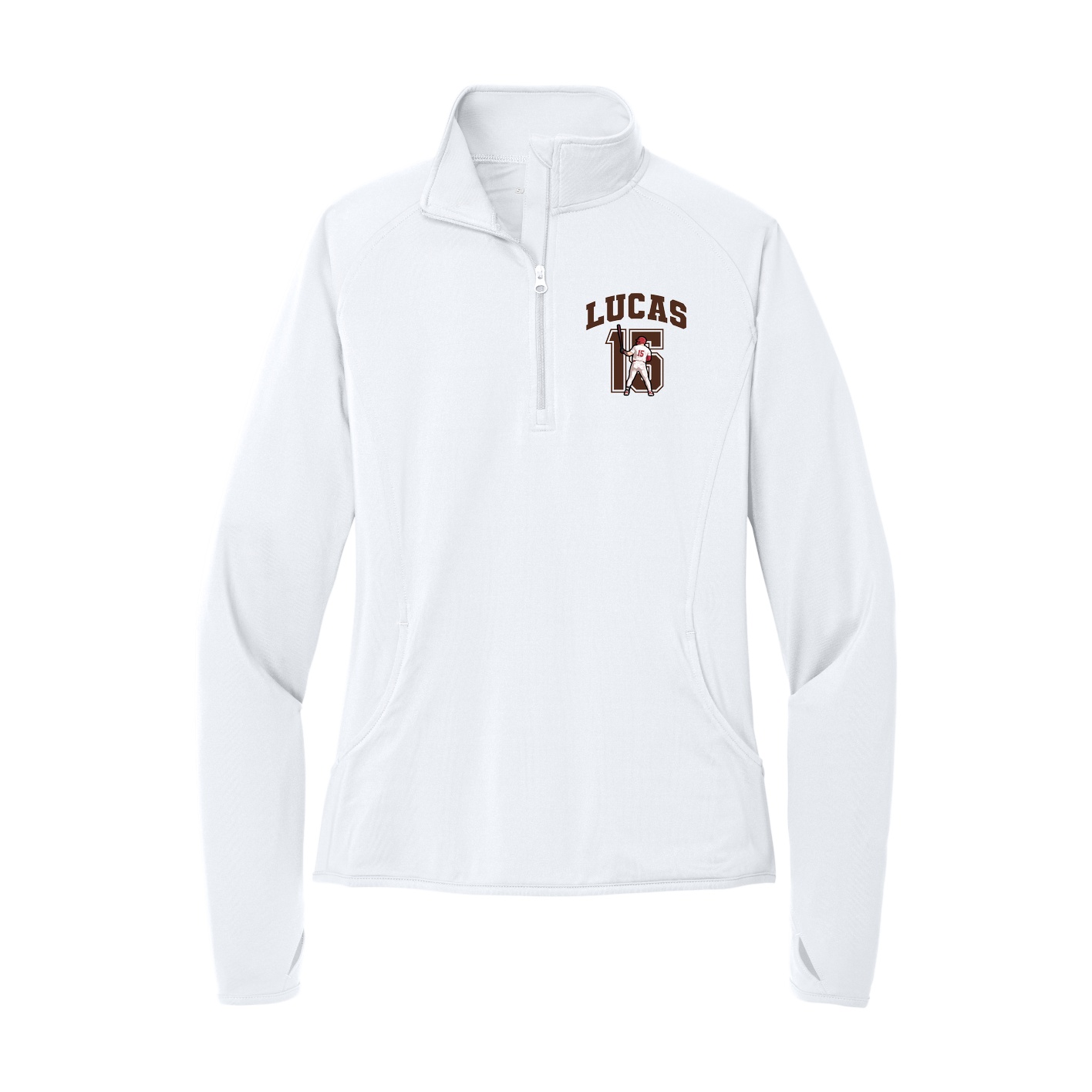 Women's Q-Zip Pullover — Number in White
