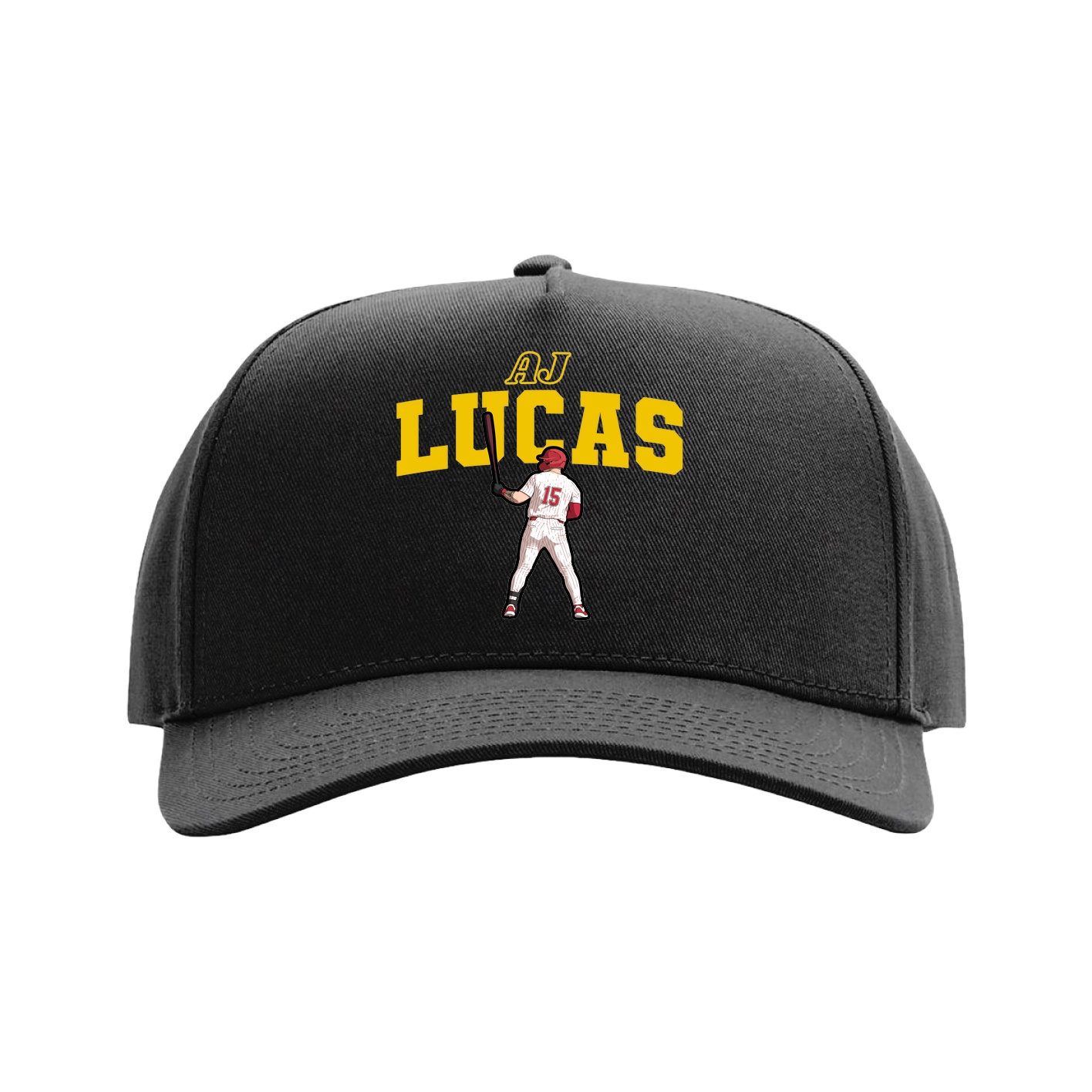 Full Fabric Five-Panel Champ Cap — Name Arch in Black