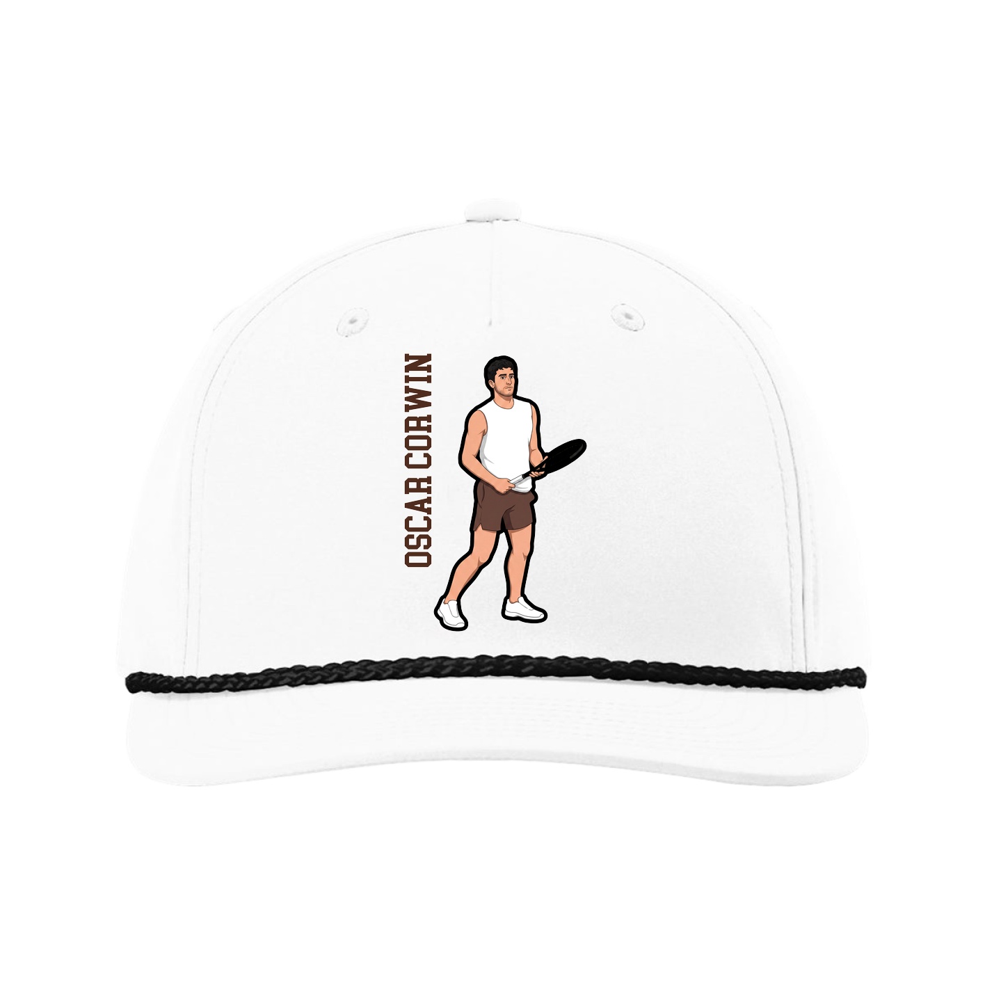 Five-Panel Classic Rope Cap — Name Vertical in White
