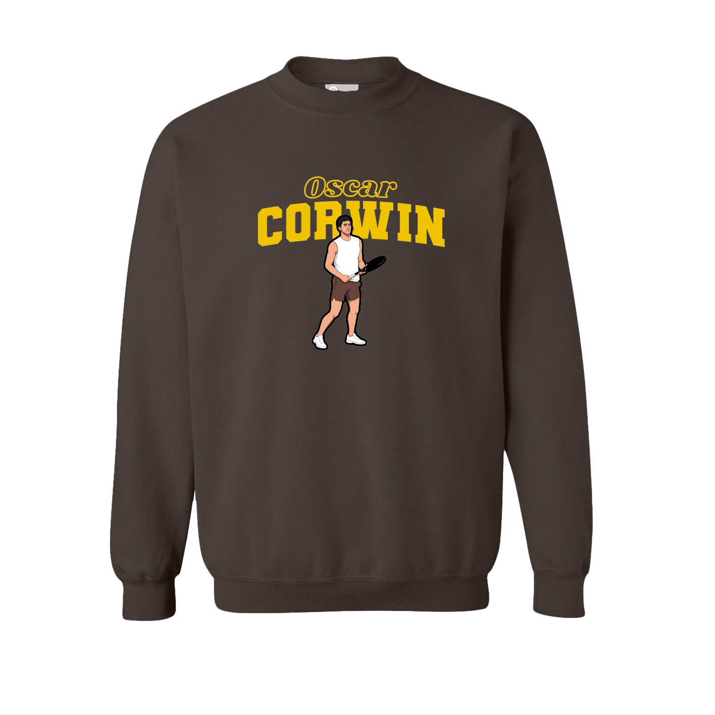 Fleece Crew — Name Arch in Brown