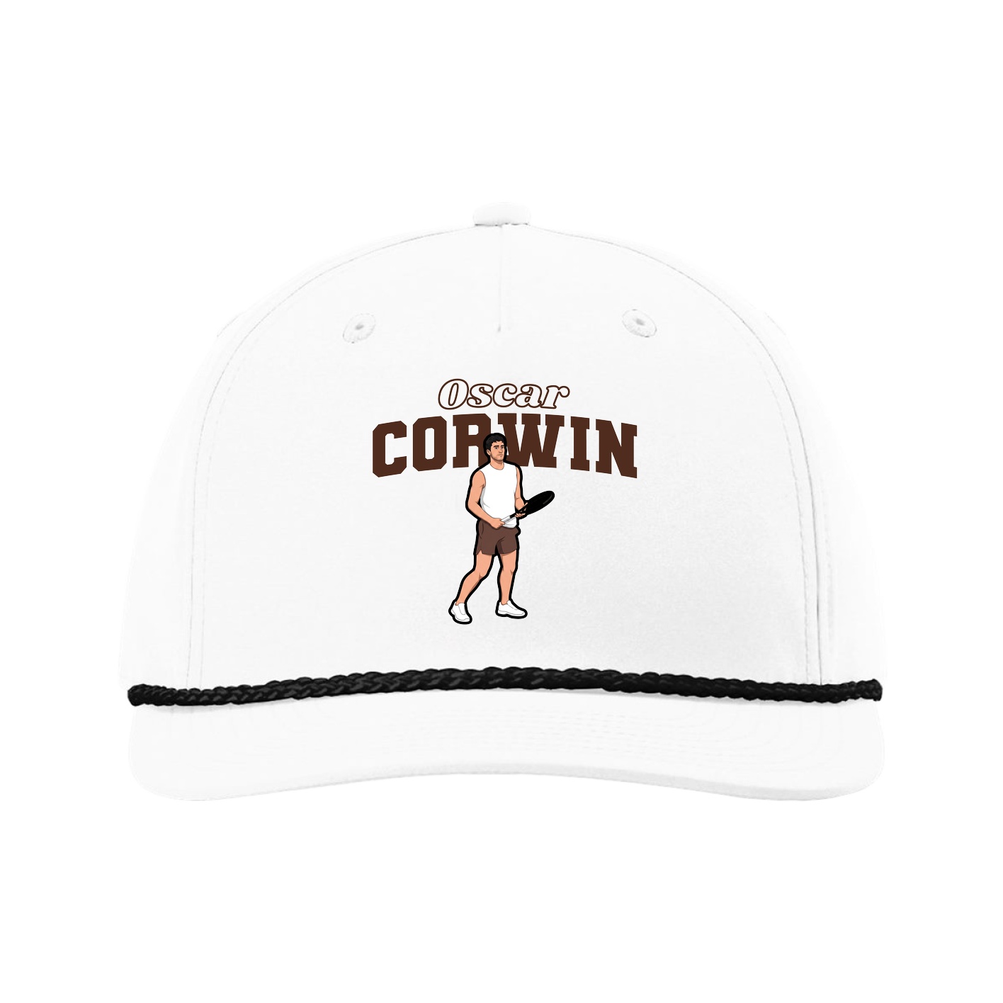 Five-Panel Classic Rope Cap — Name Arch in White