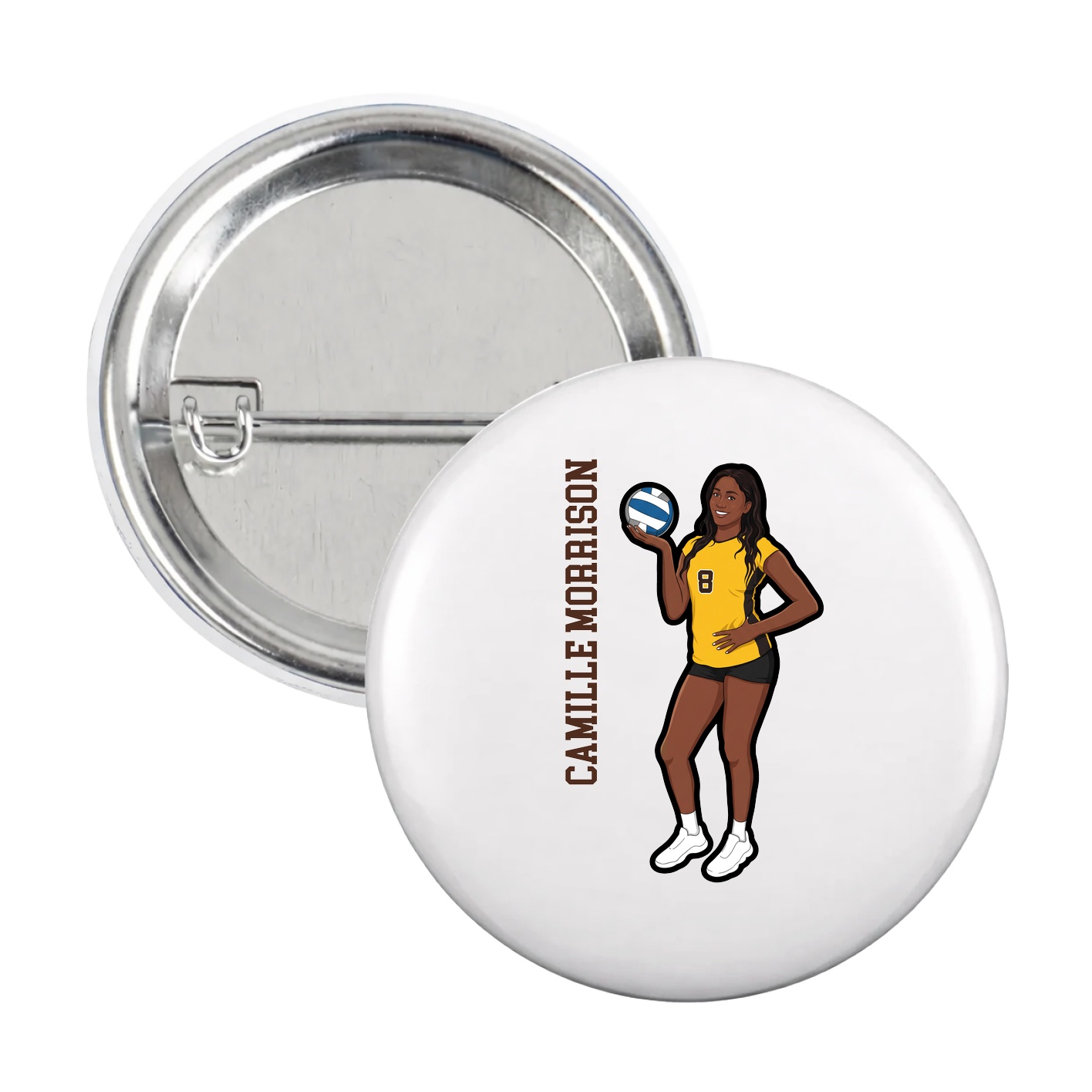 Game Day Button — Name Vertical in White