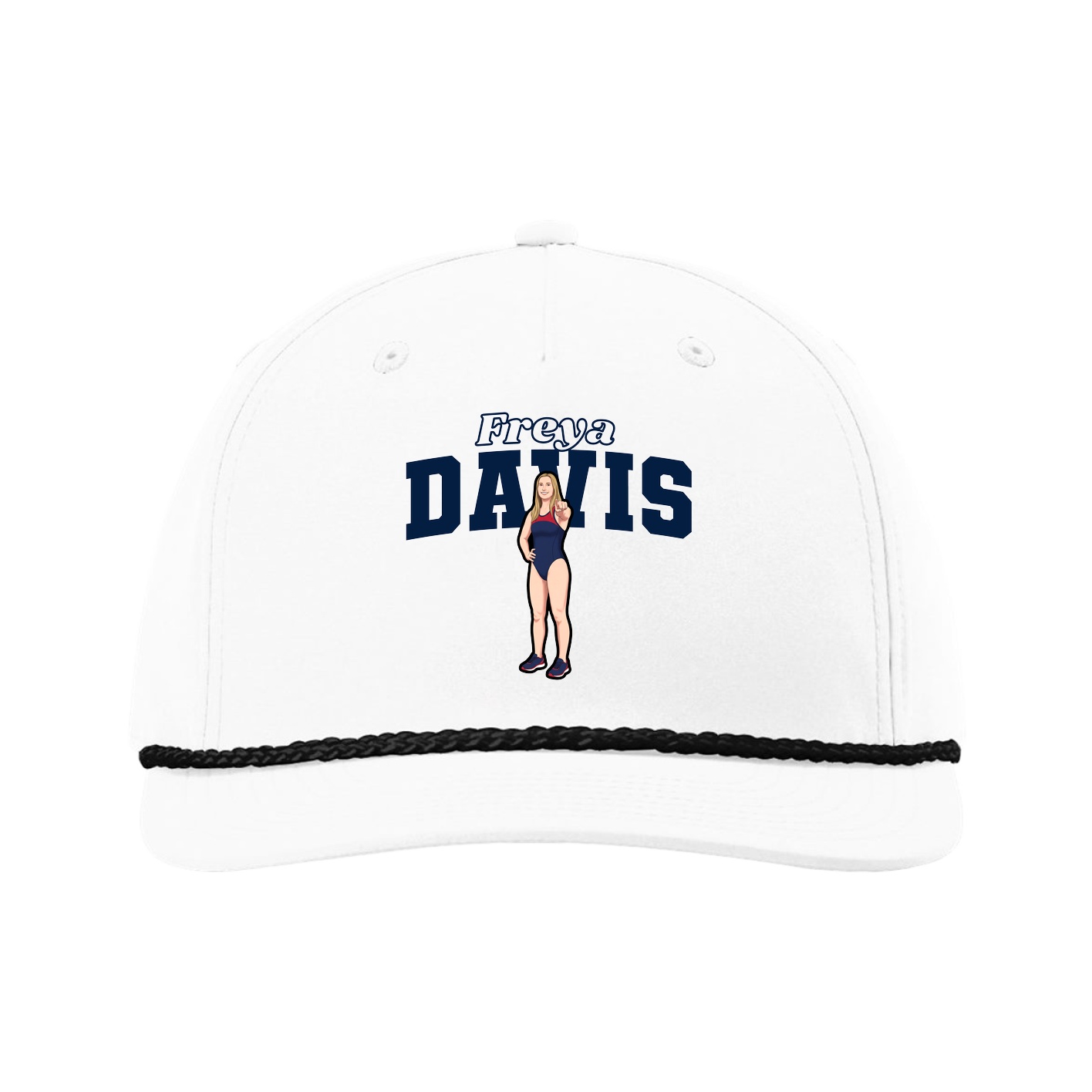 Five-Panel Classic Rope Cap — Name Arch in White
