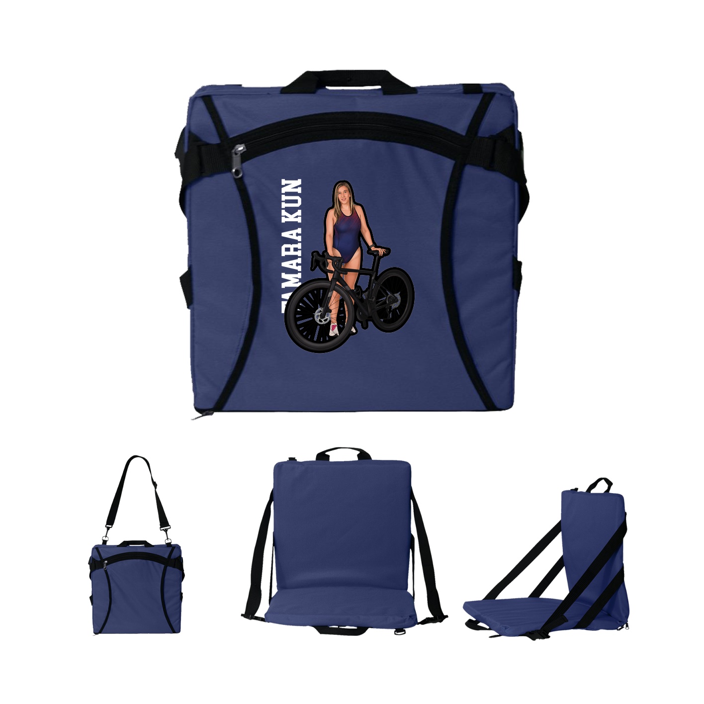 Folding Stadium Seat — Name Vertical in Navy