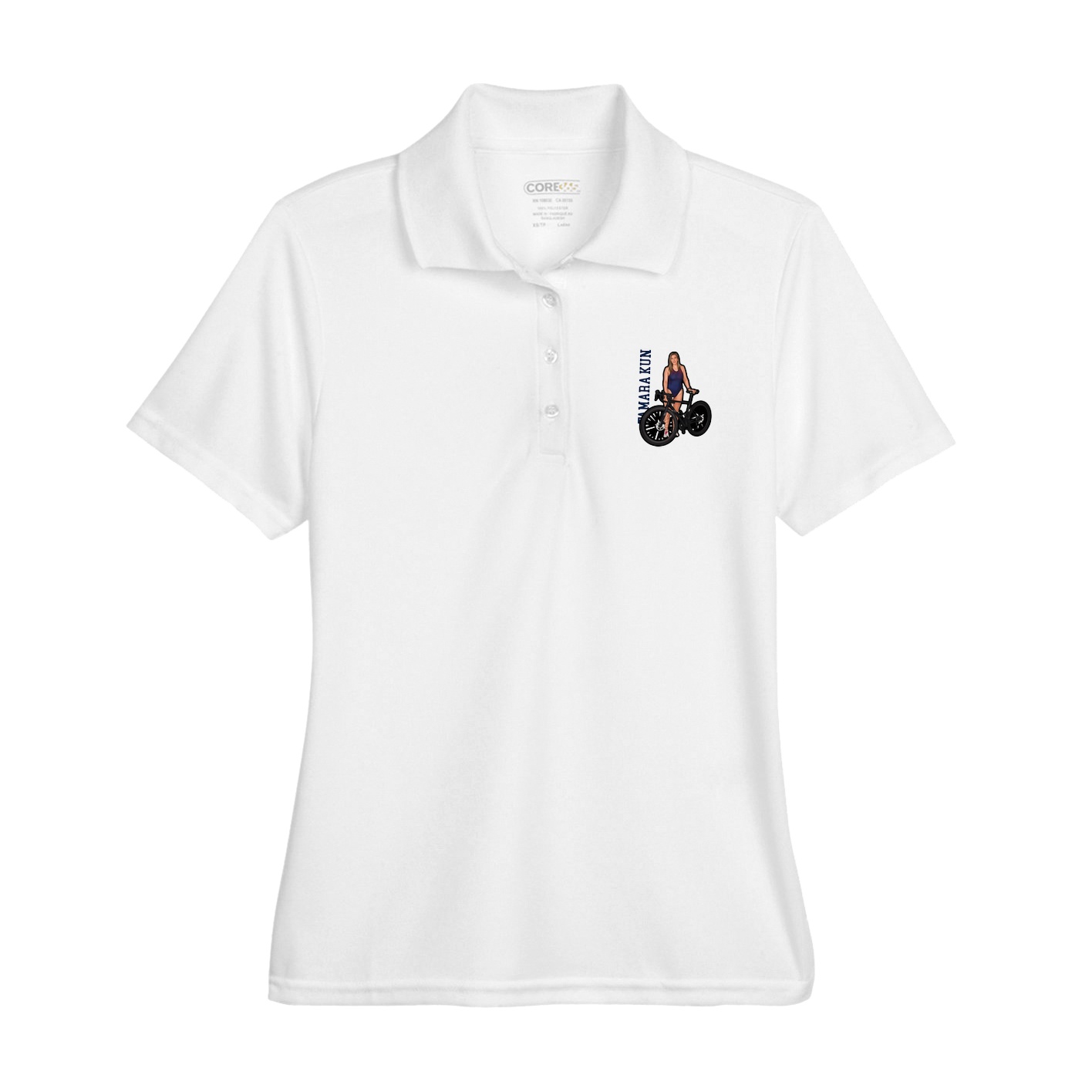 Womens Performance Polo — Name Vertical in White