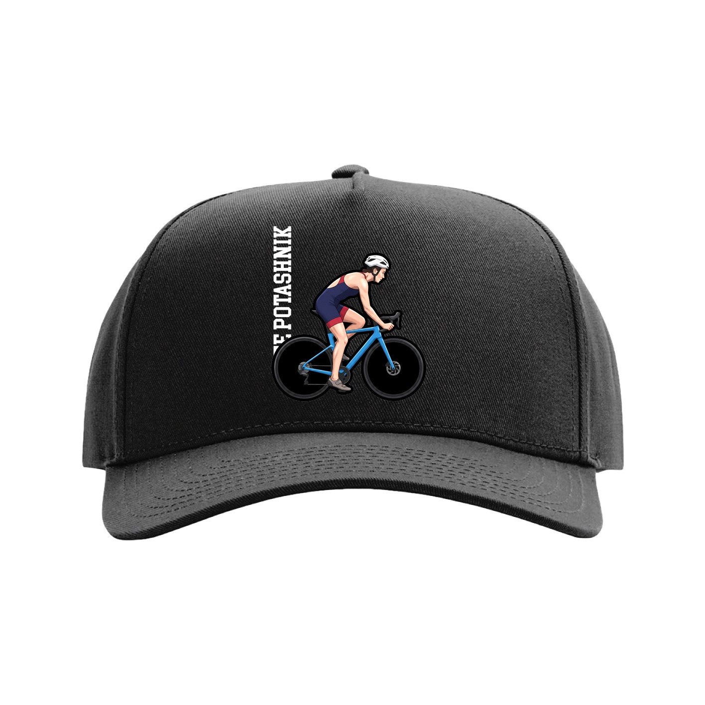 Full Fabric Five-Panel Champ Cap — Name Vertical in Black