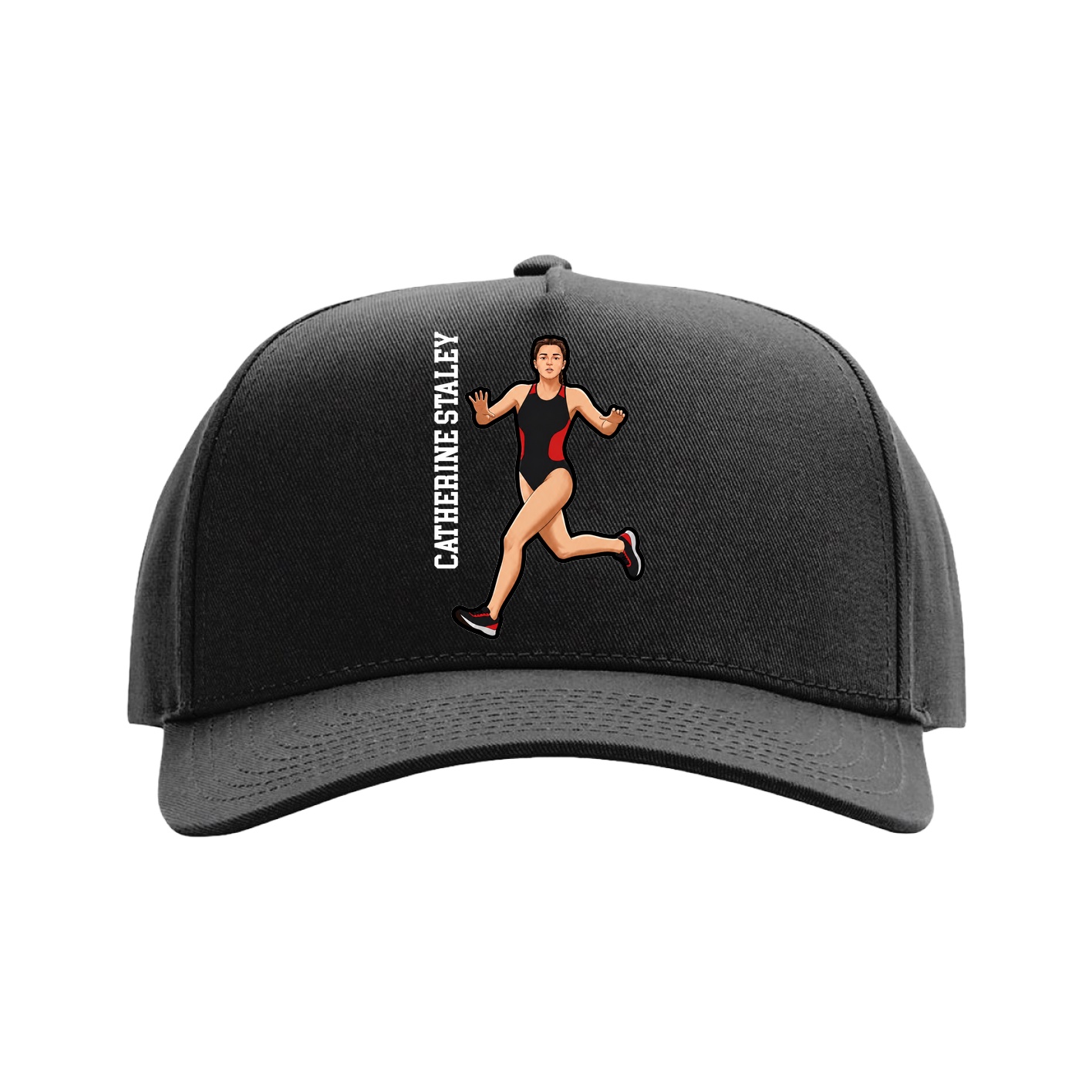 Full Fabric Five-Panel Champ Cap — Name Vertical in Black