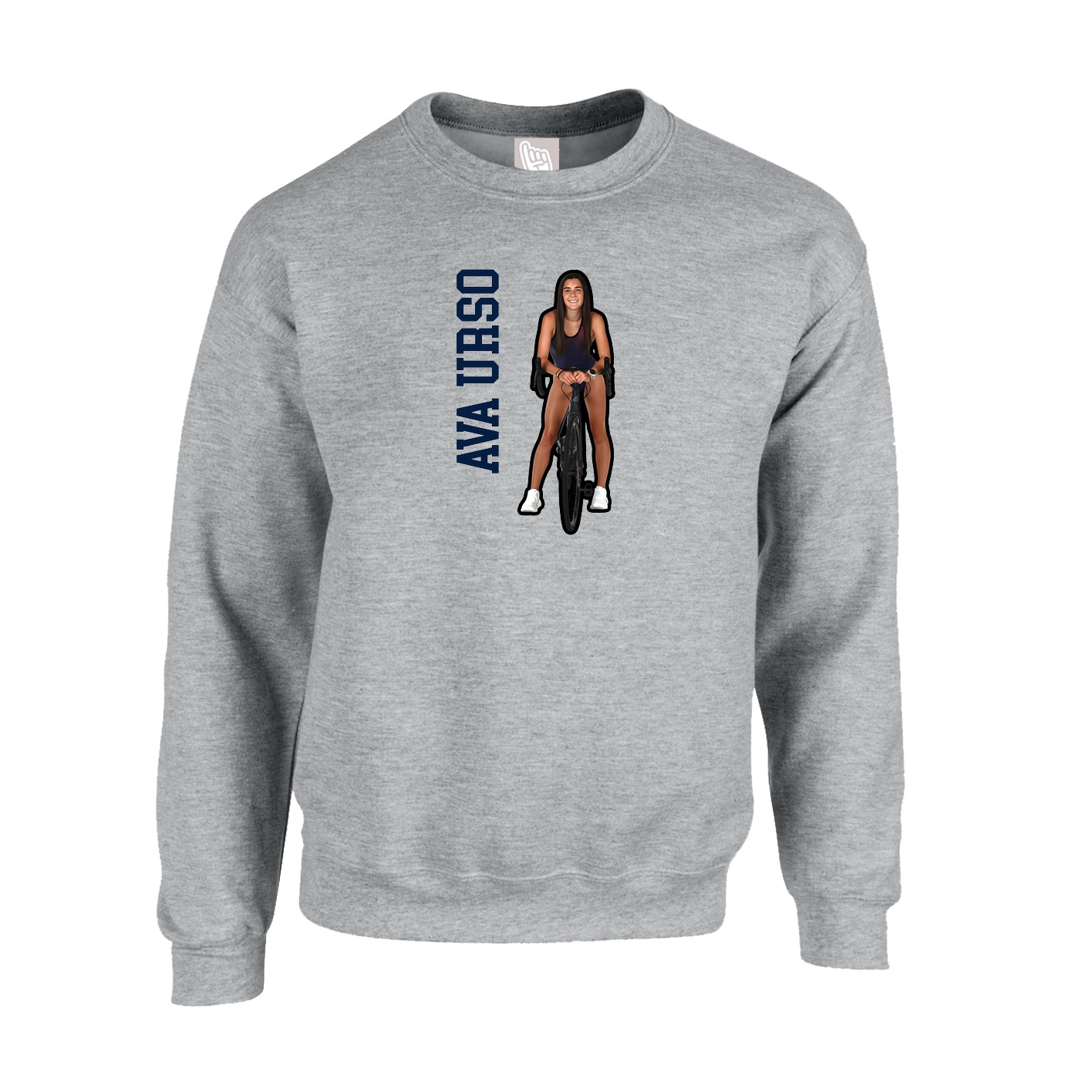 Fleece Crew — Name Vertical in Grey