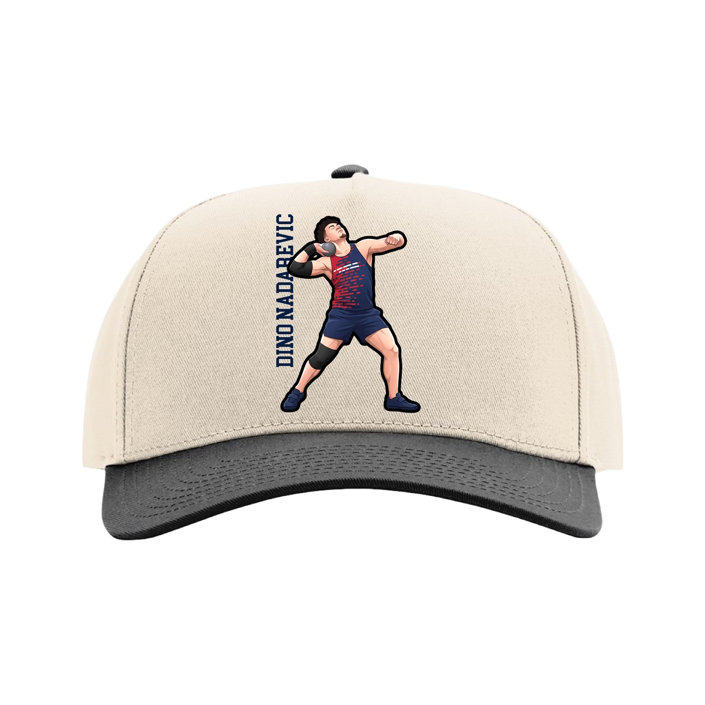 Full Fabric Five-Panel Champ Cap — Name Vertical in Cream/Black