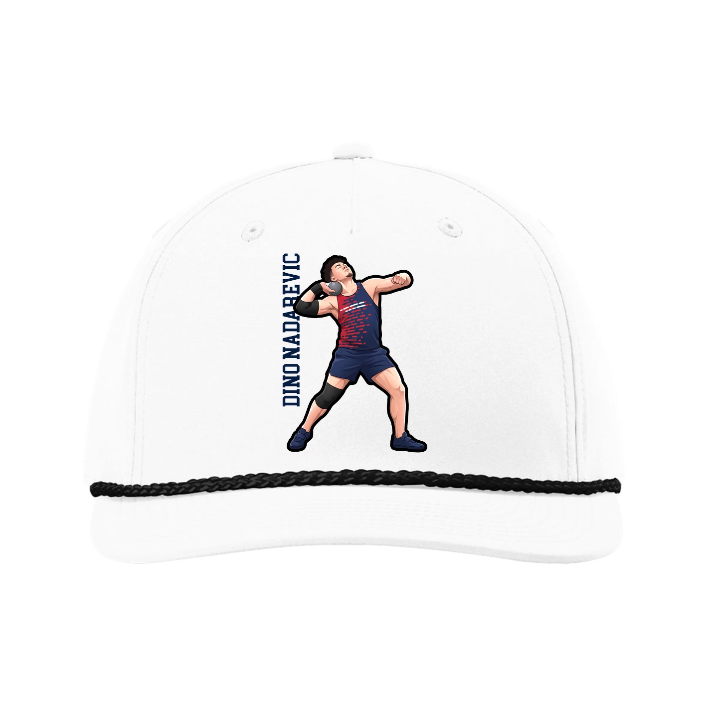 Five-Panel Classic Rope Cap — Name Vertical in White