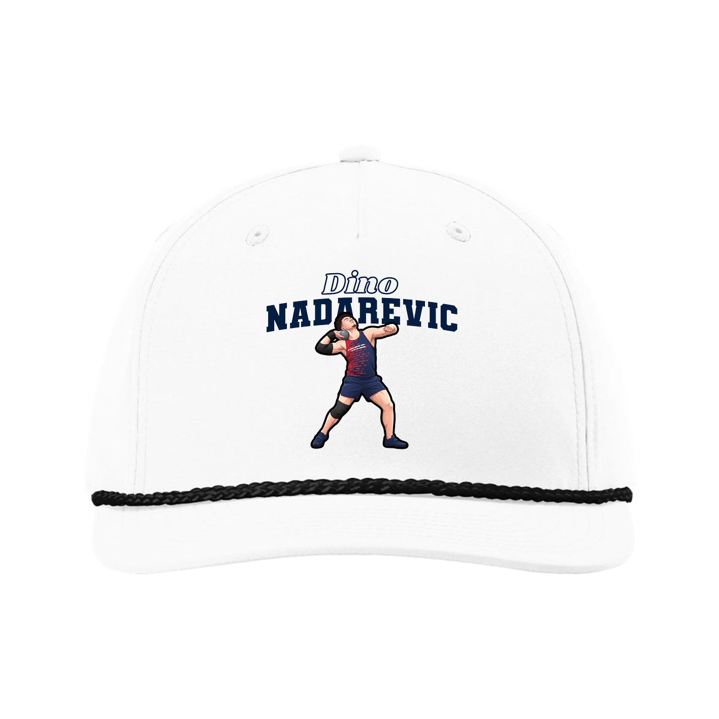 Five-Panel Classic Rope Cap — Name Arch in White