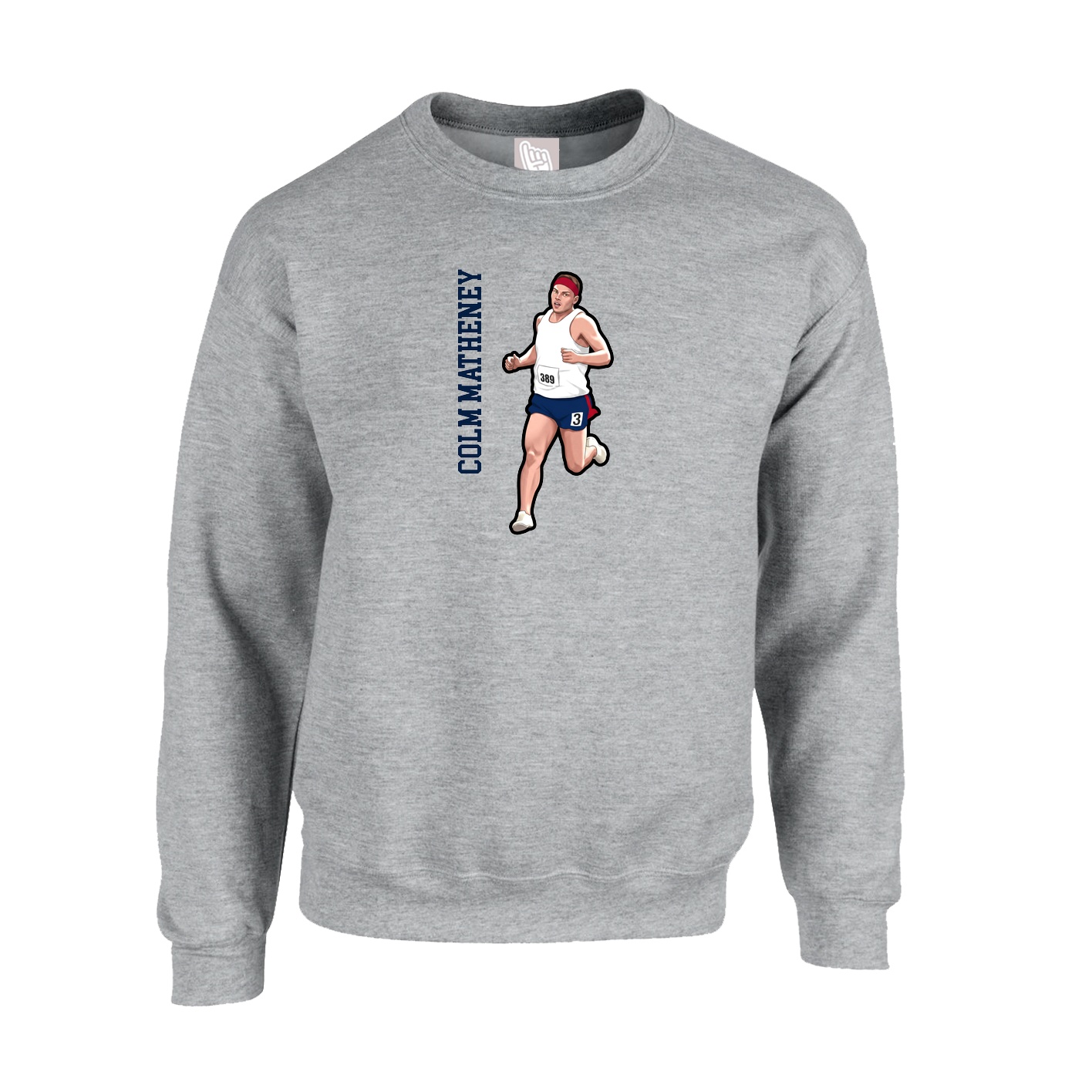 Fleece Crew — Name Vertical in Grey