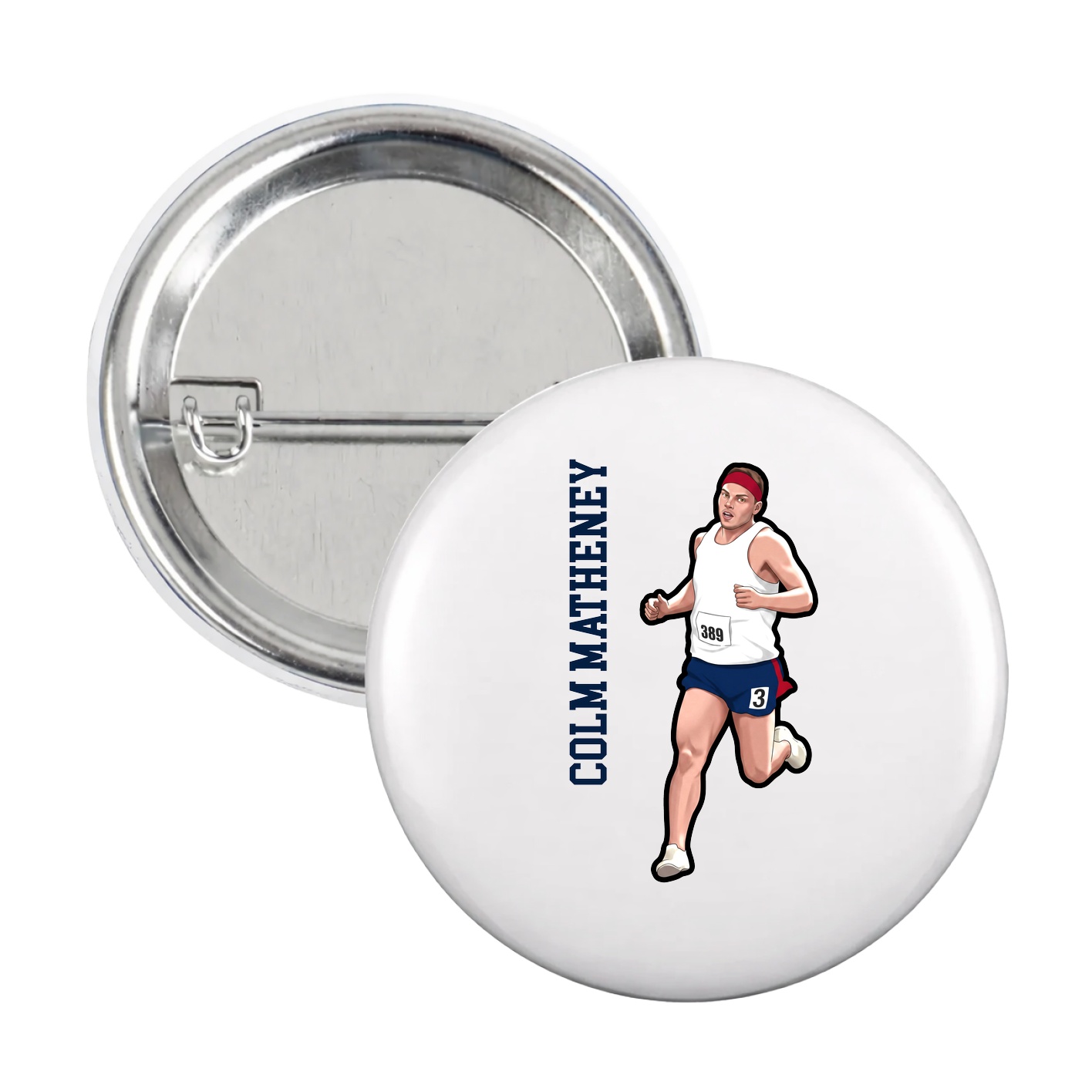 Game Day Button — Name Vertical in White
