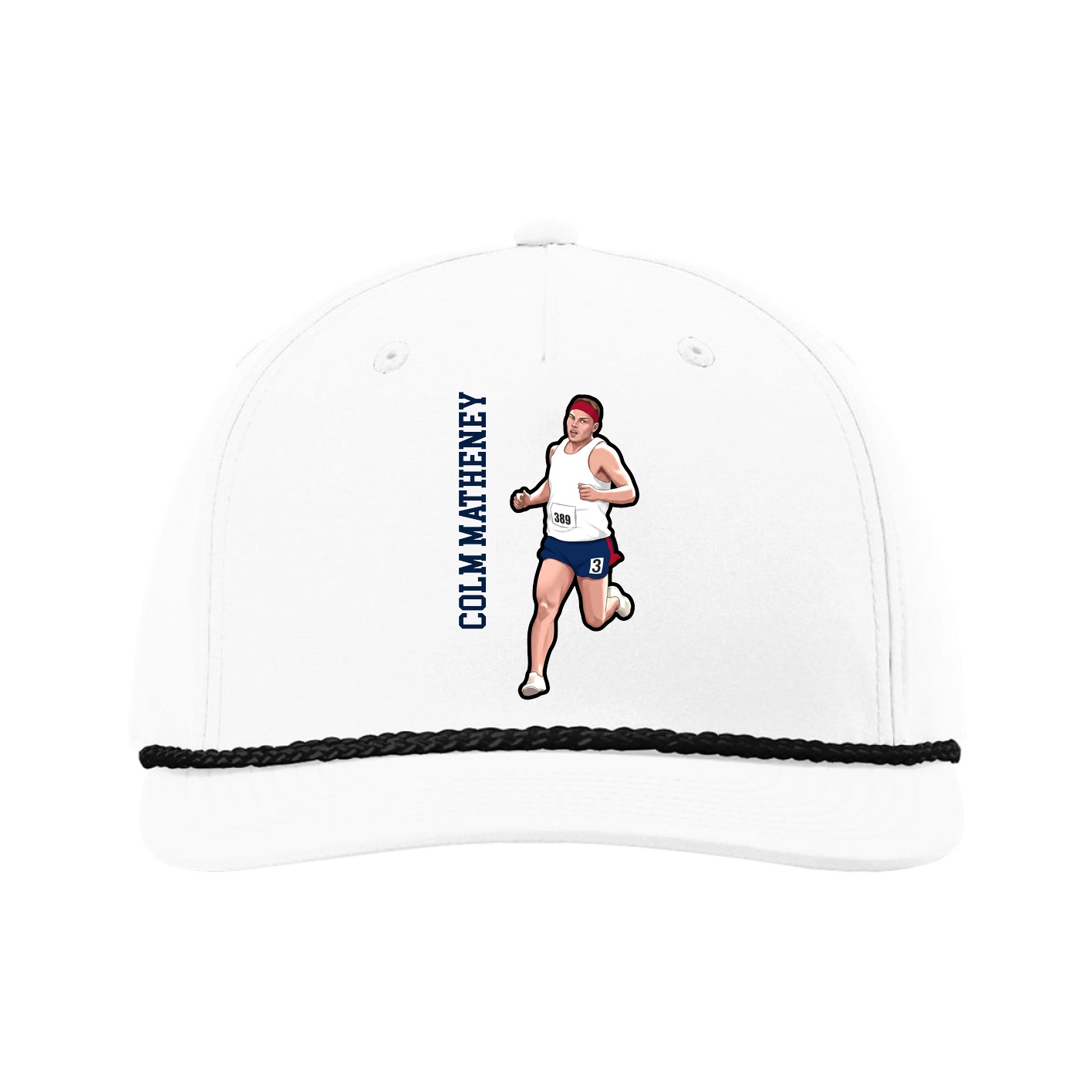 Five-Panel Classic Rope Cap — Name Vertical in White