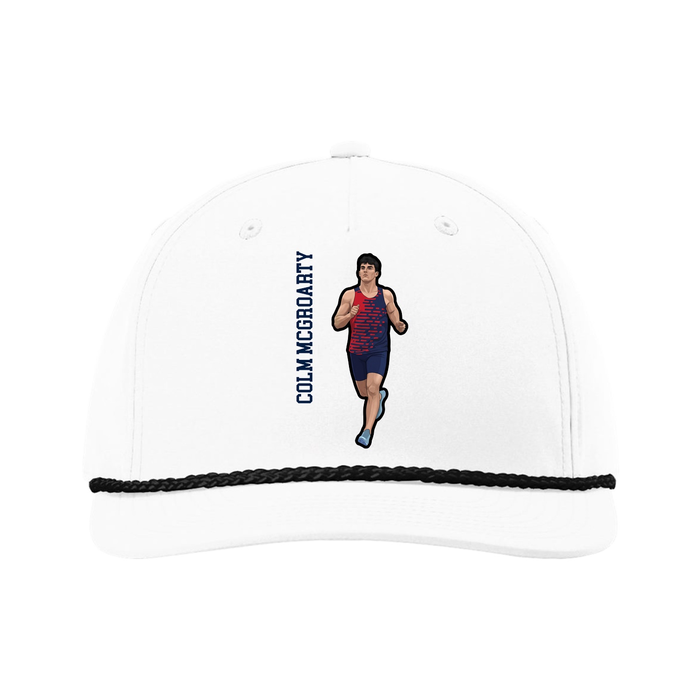 Five-Panel Classic Rope Cap — Name Vertical in White
