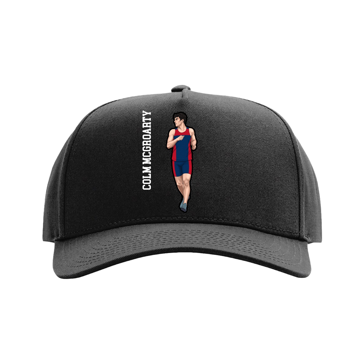 Full Fabric Five-Panel Champ Cap — Name Vertical in Black