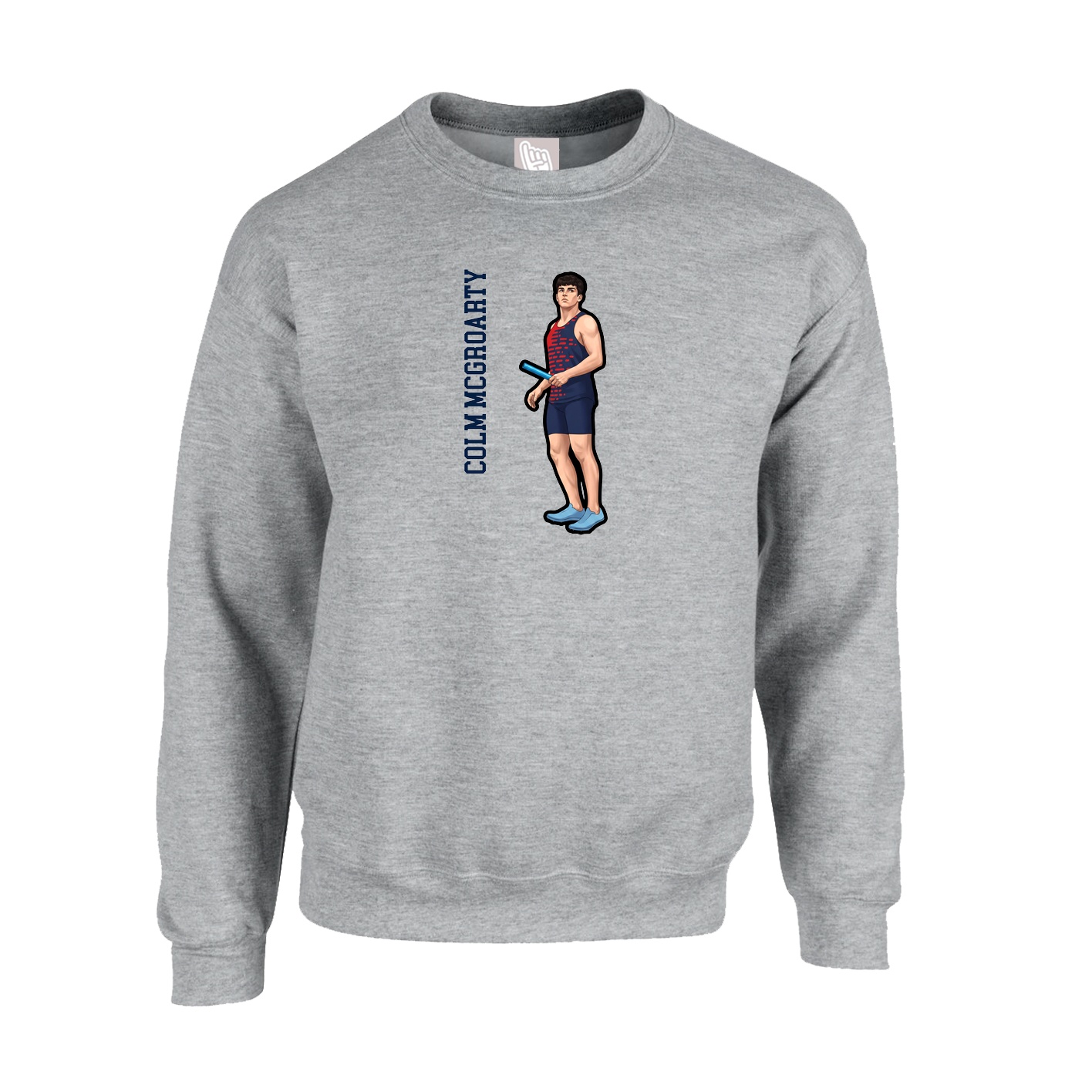 Fleece Crew — Name Vertical in Grey