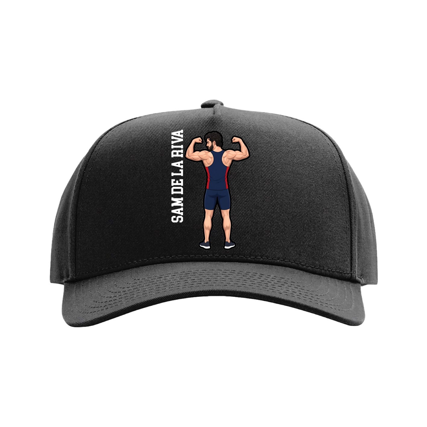 Full Fabric Five-Panel Champ Cap — Name Vertical in Black