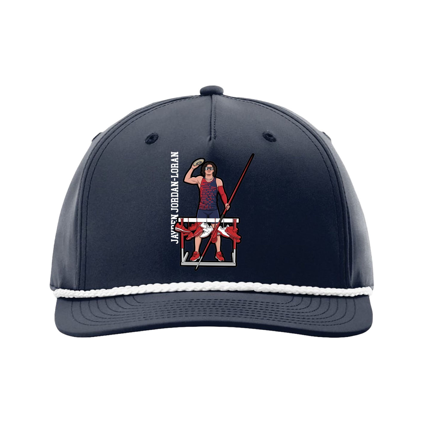 Five-Panel Classic Rope Cap — Name Vertical in Navy