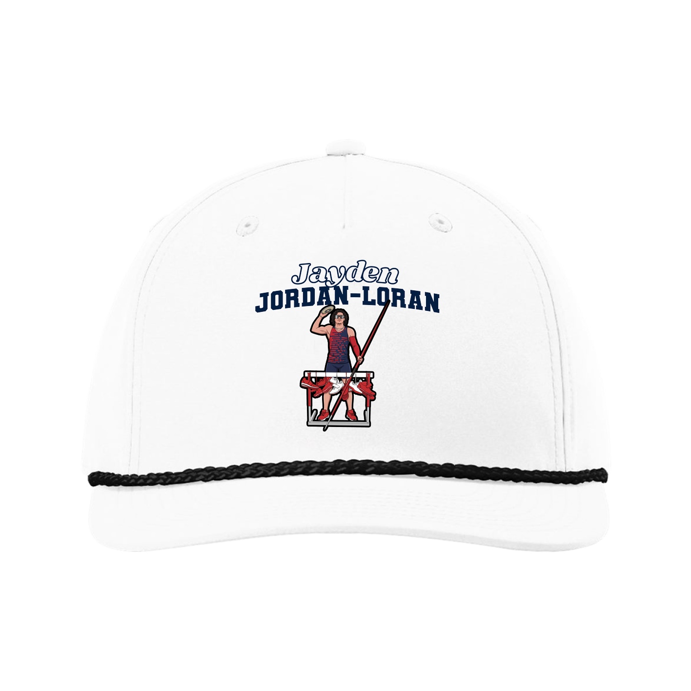 Five-Panel Classic Rope Cap — Name Arch in White