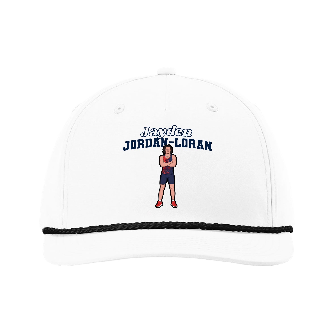 Five-Panel Classic Rope Cap — Name Arch in White