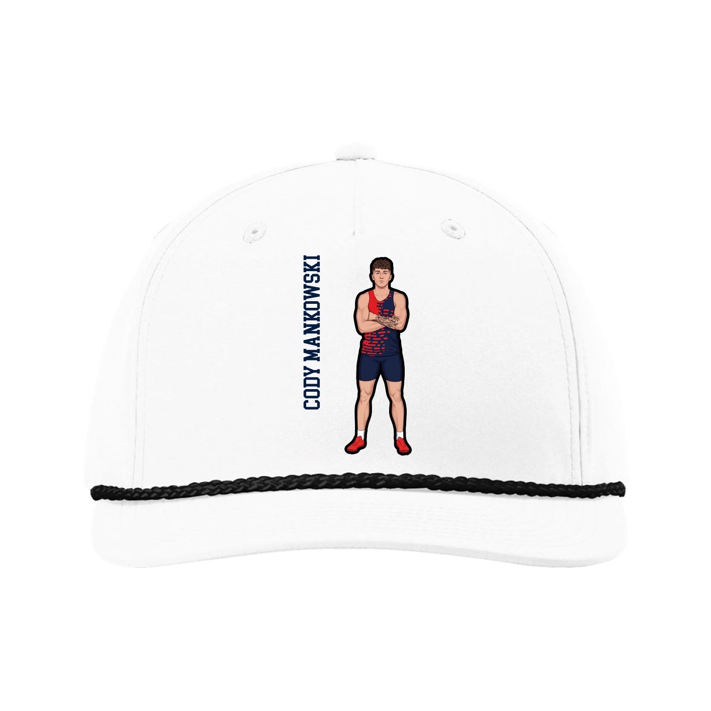 Five-Panel Classic Rope Cap — Name Vertical in White