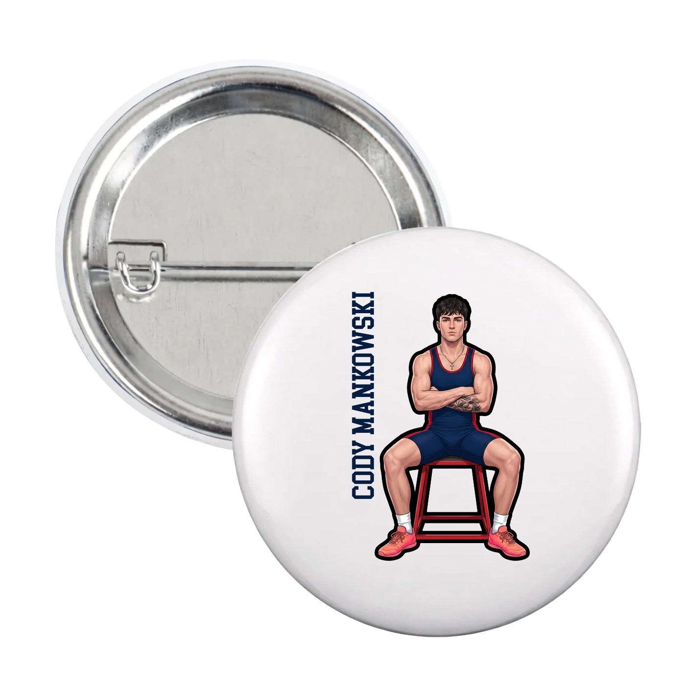 Game Day Button — Name Vertical in White