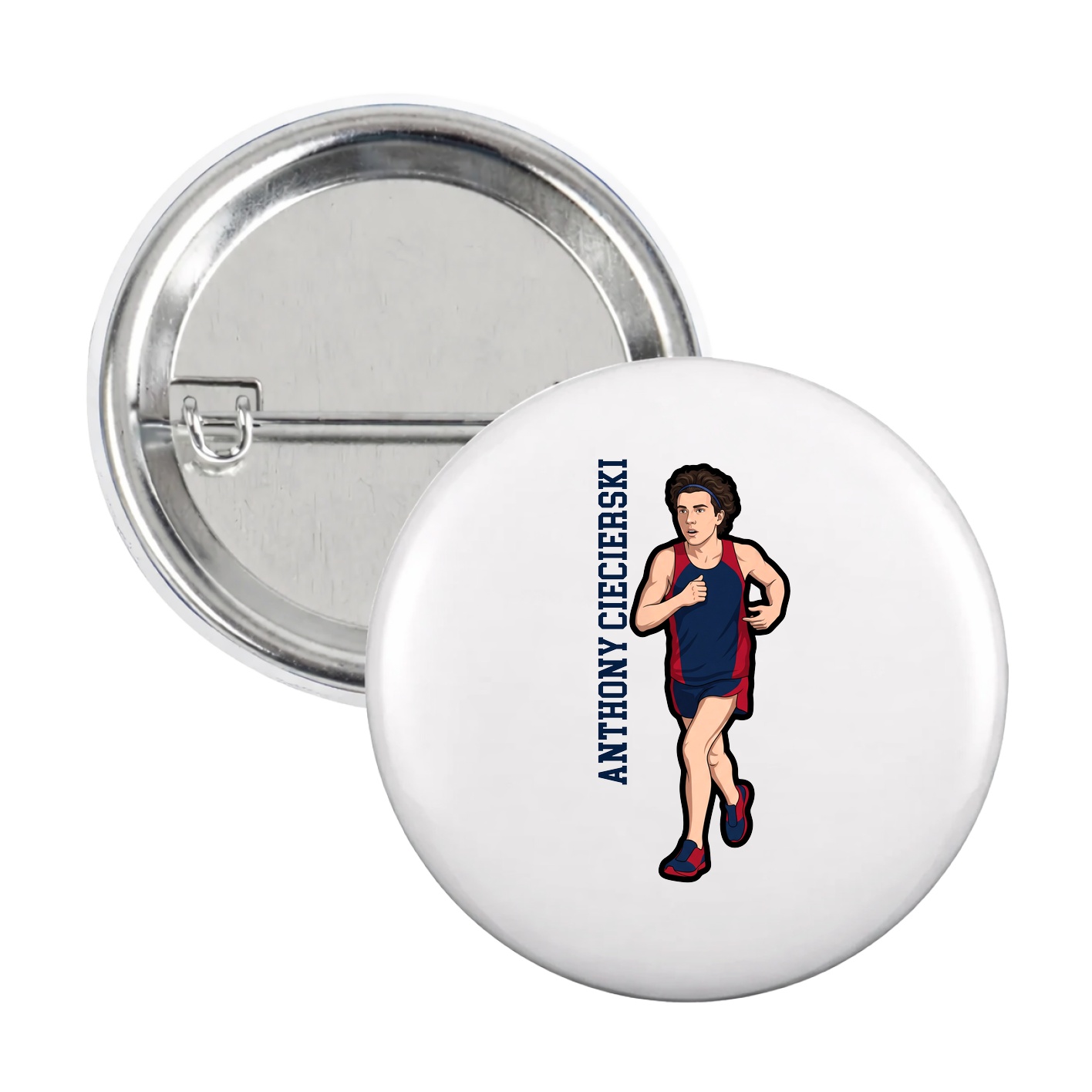 Game Day Button — Name Vertical in White